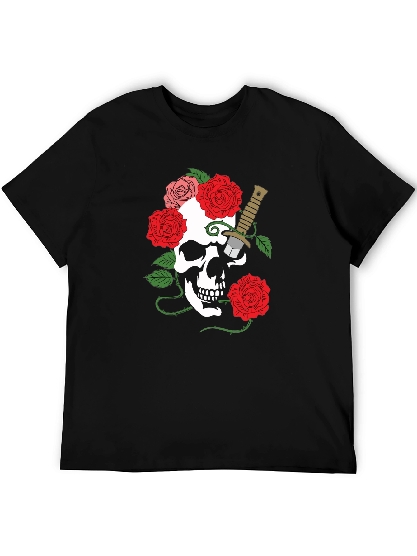 Camiseta Negra con Calavera y Rosas