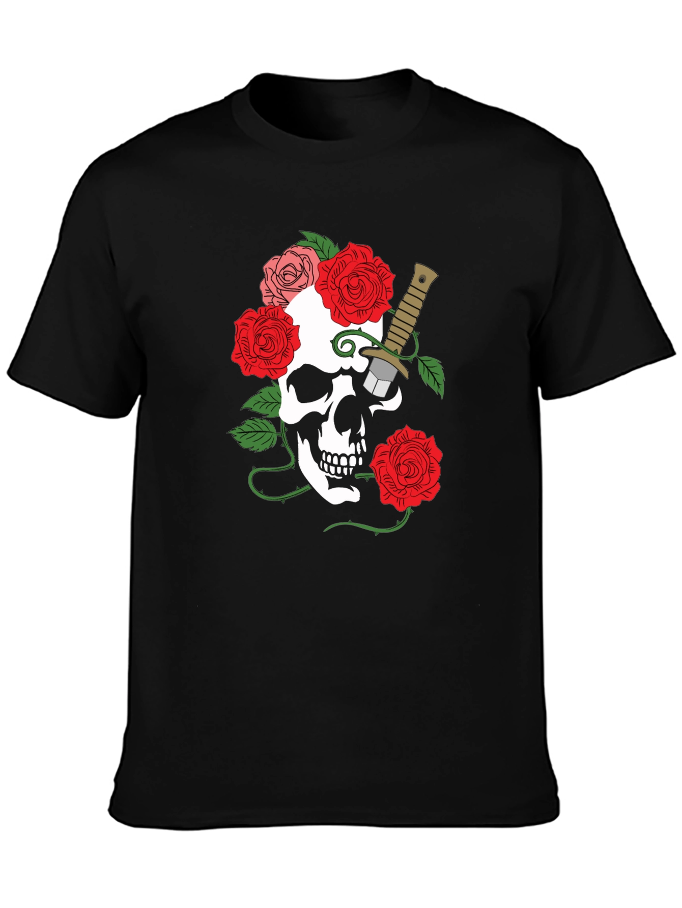 Camiseta Negra con Calavera y Rosas