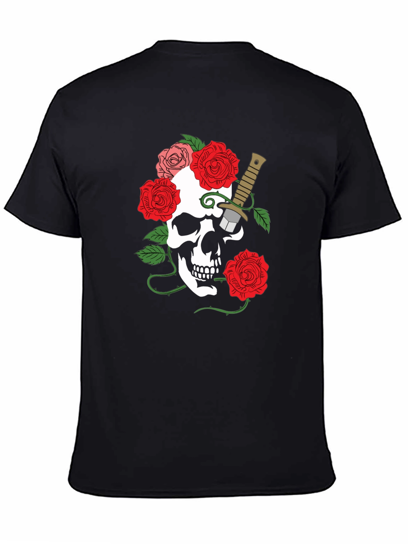 Camiseta Negra con Calavera y Rosas