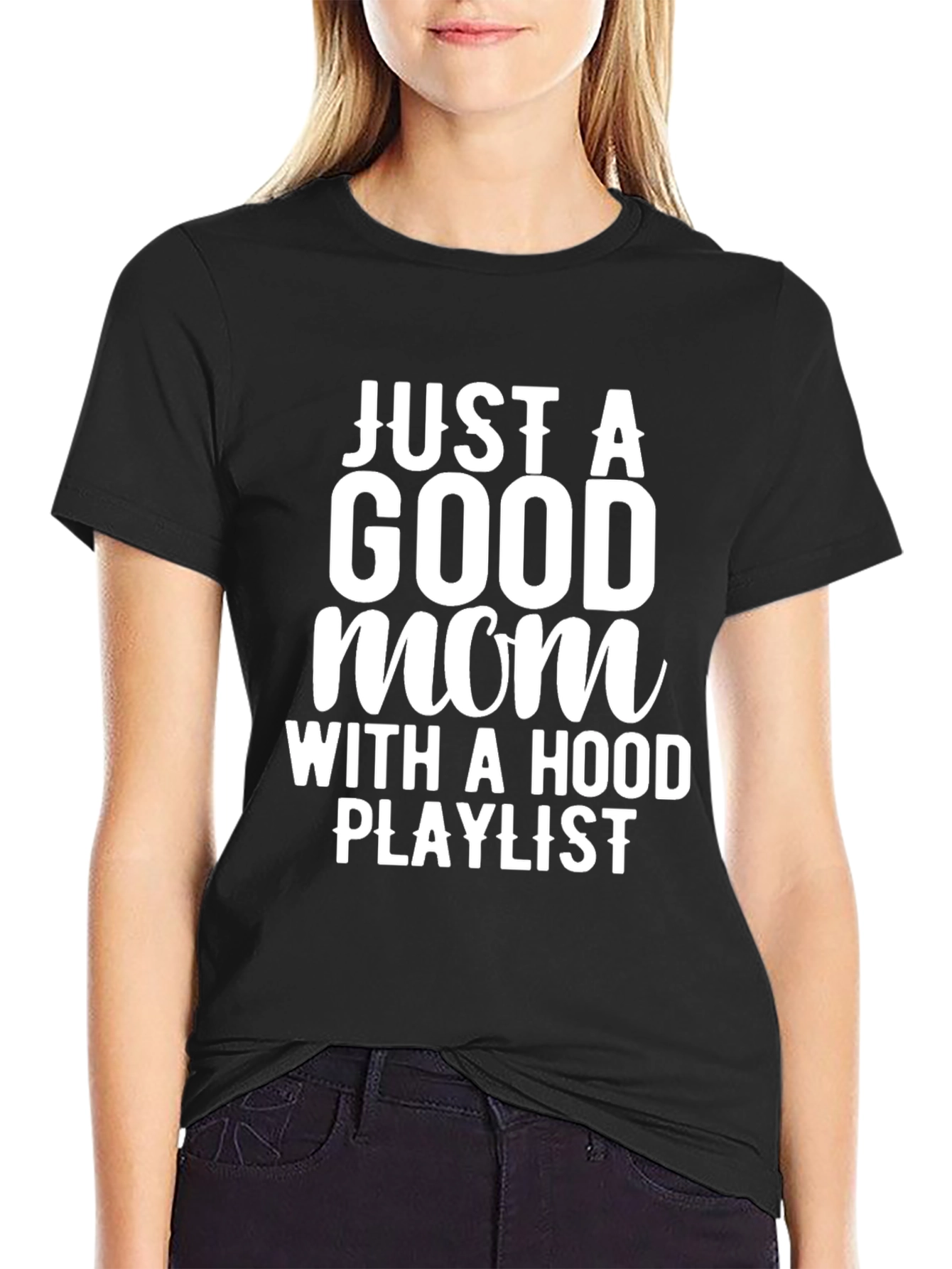 Camiseta Negra: Mamá con Playlist Urbana