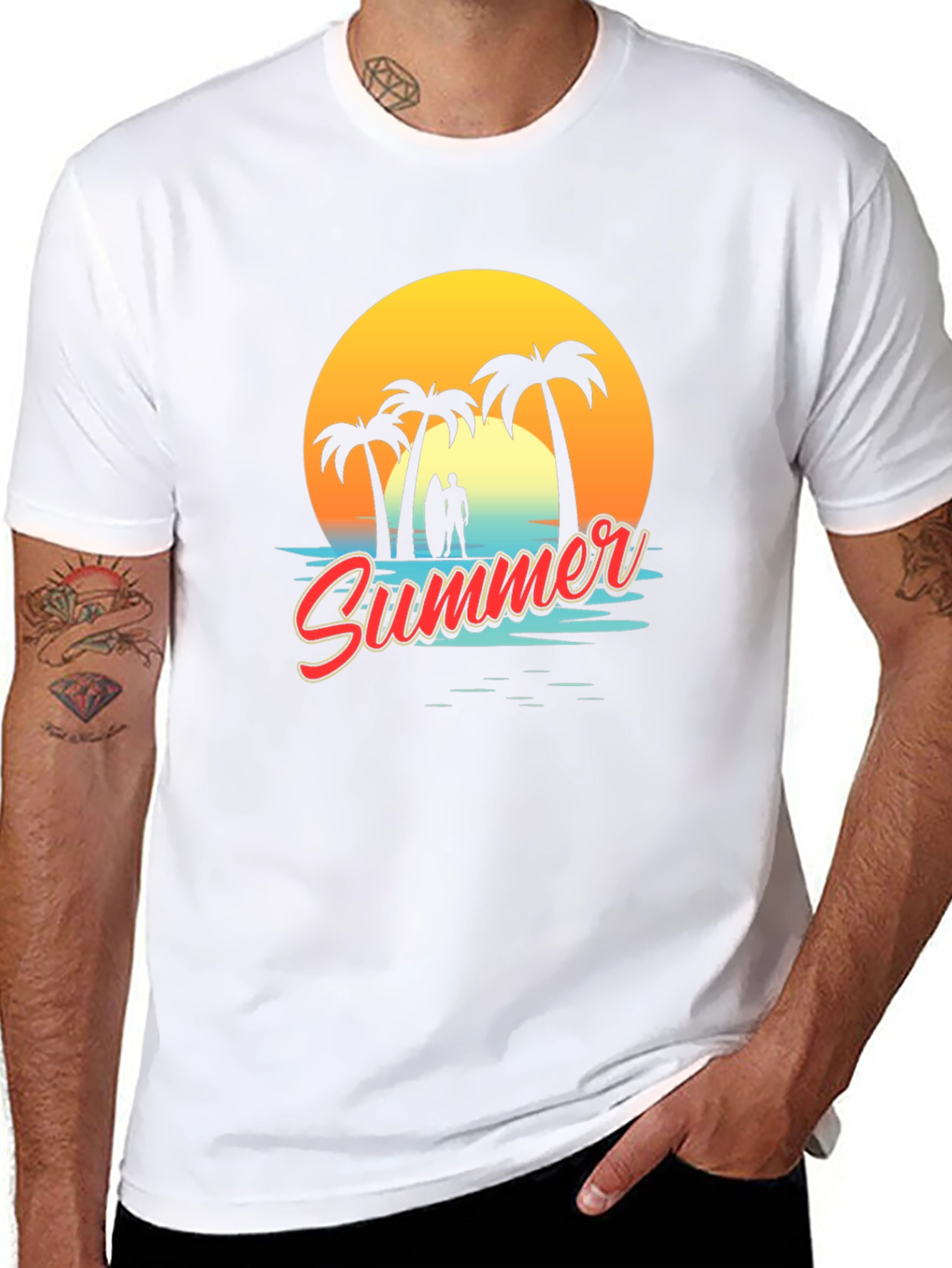 Camiseta Negra Estampada Verano Tropical