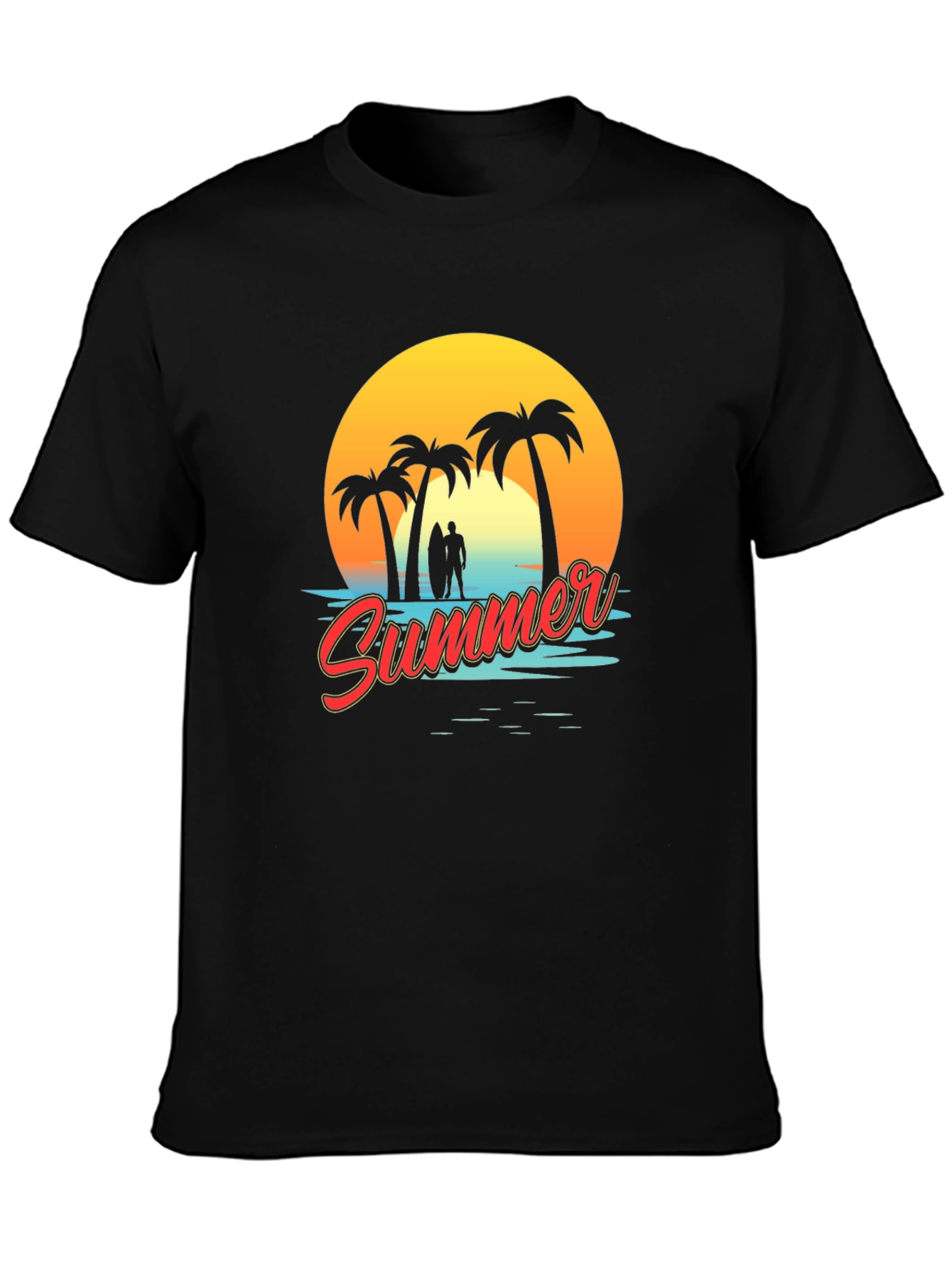 Camiseta Negra Estampada Verano Tropical