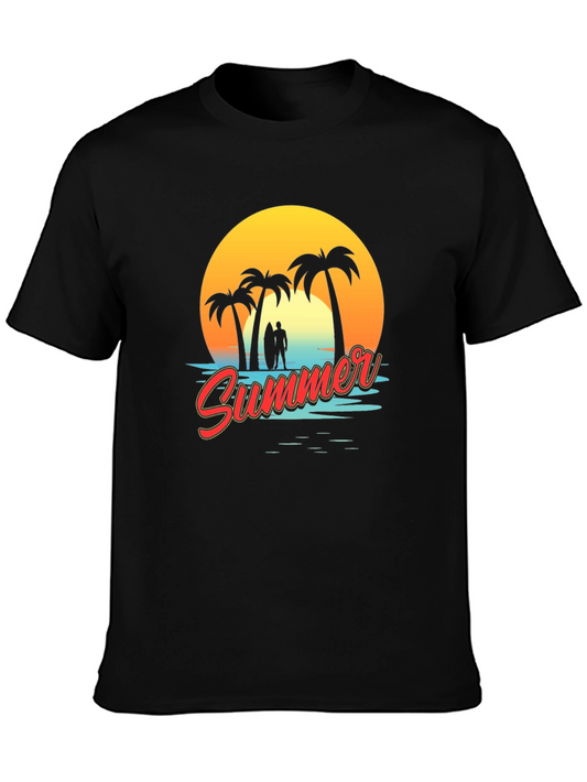 Camiseta Negra Estampada Verano Tropical