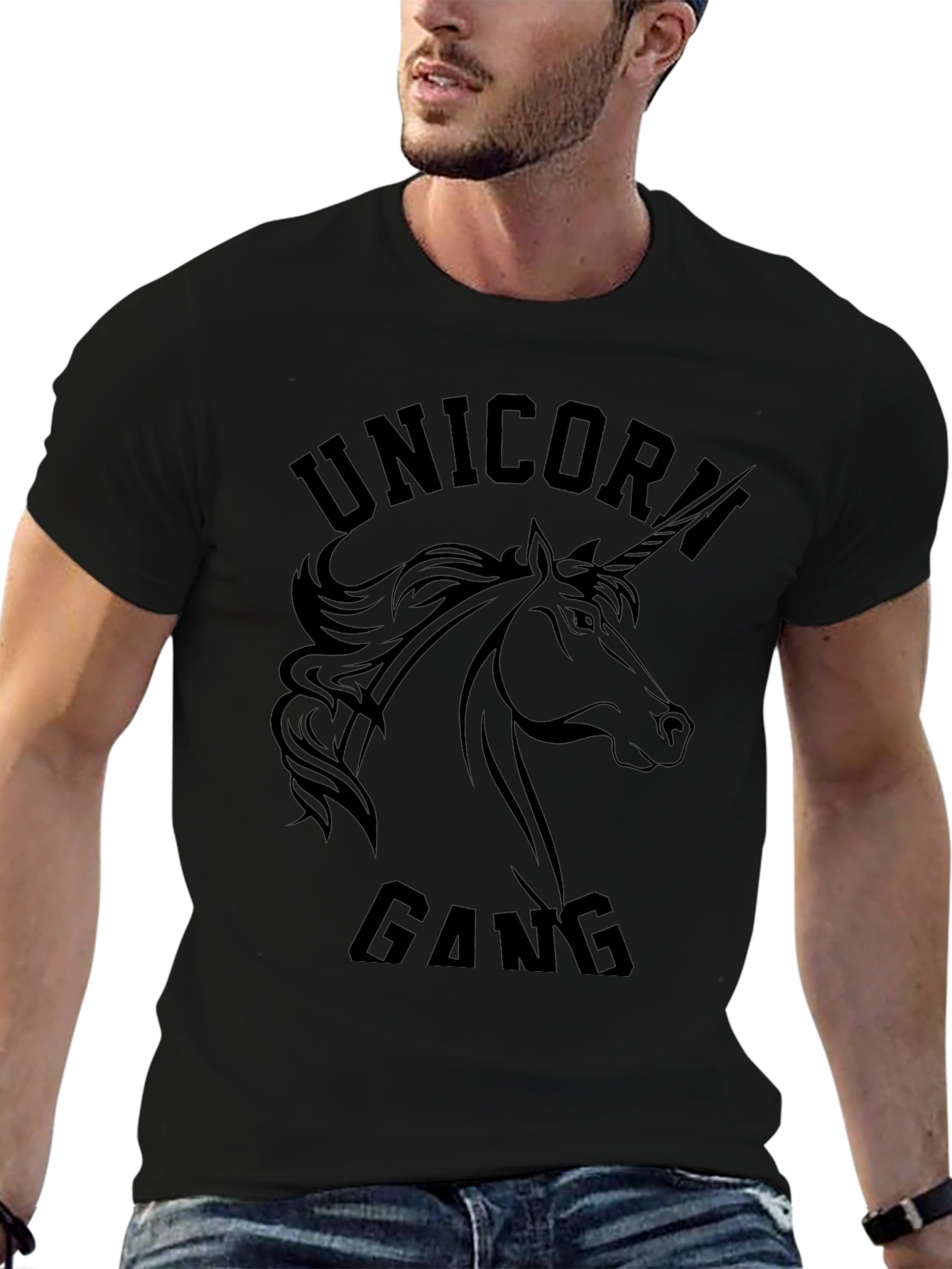 Camiseta Unicornio Gang Negra Hombre
