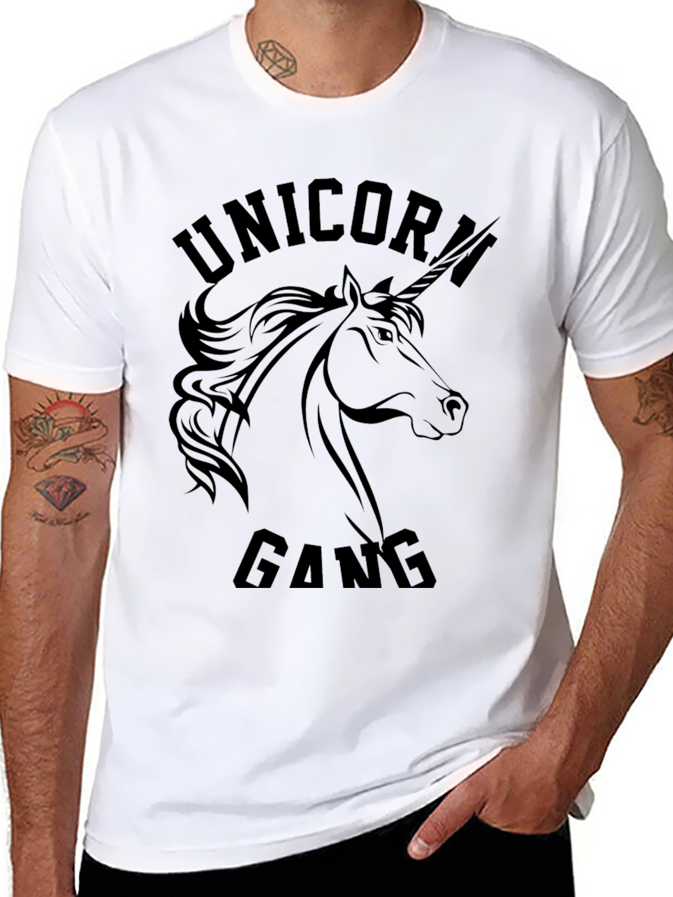 Camiseta Unicornio Gang Negra Hombre