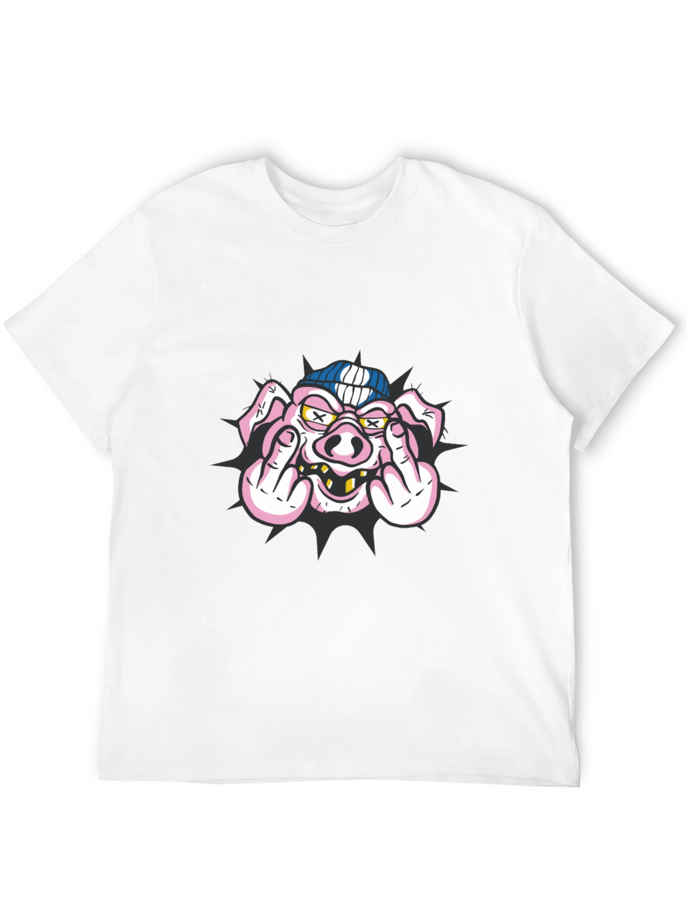 Camiseta Negra con Estampado de Cerdo Grotesco