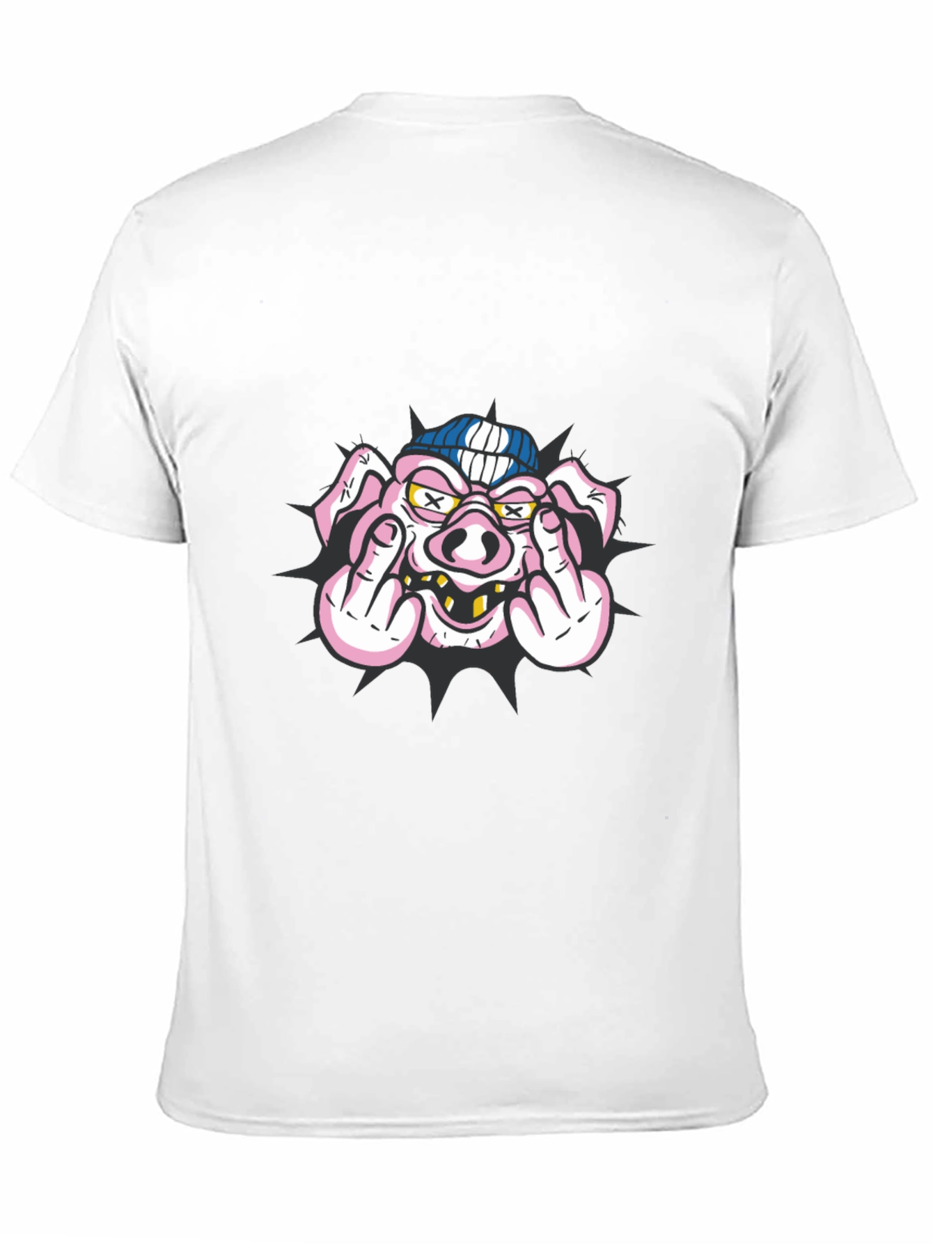 Camiseta Negra con Estampado de Cerdo Grotesco