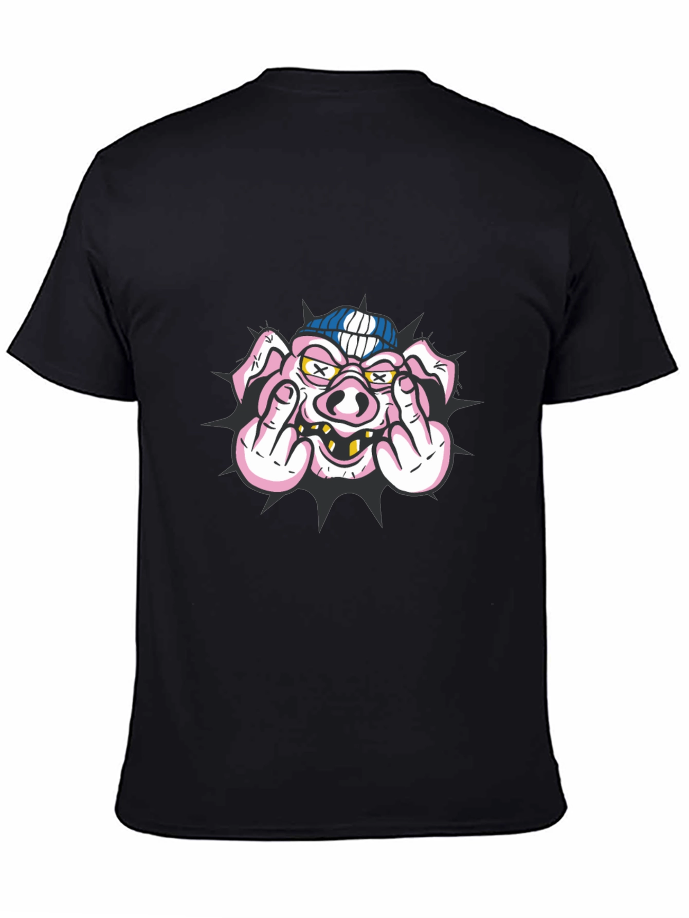 Camiseta Negra con Estampado de Cerdo Grotesco