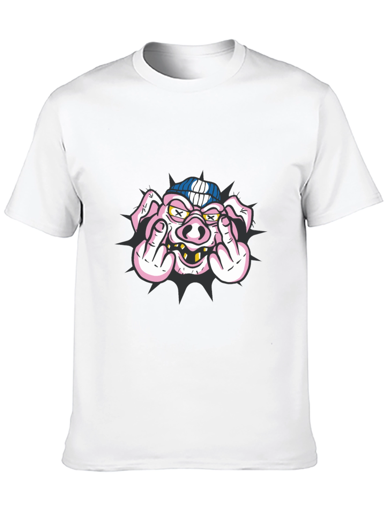 Camiseta Negra con Estampado de Cerdo Grotesco