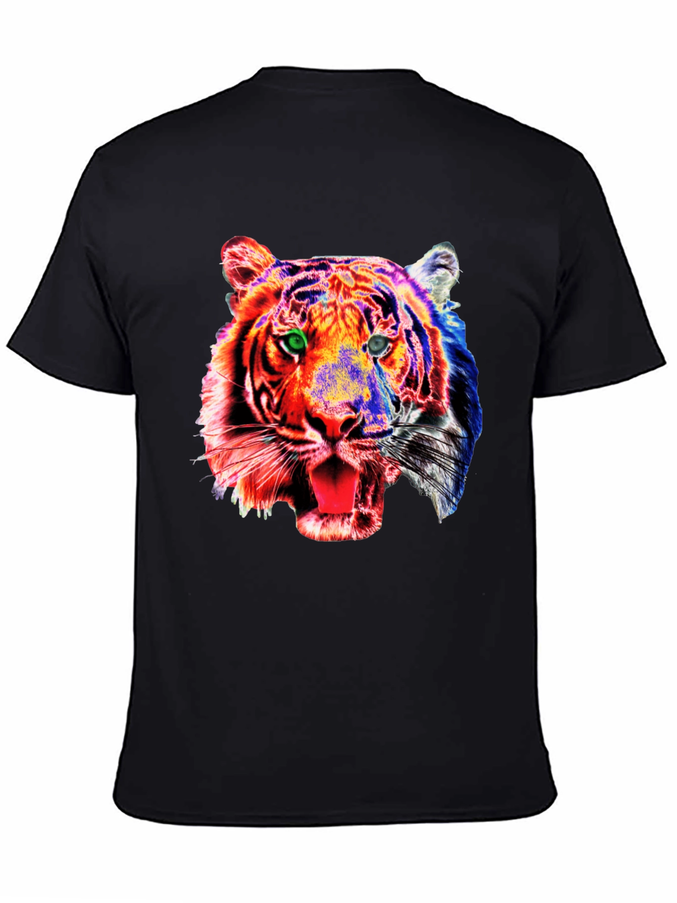 Camiseta Negra con Estampado de Tigre Psicodélico
