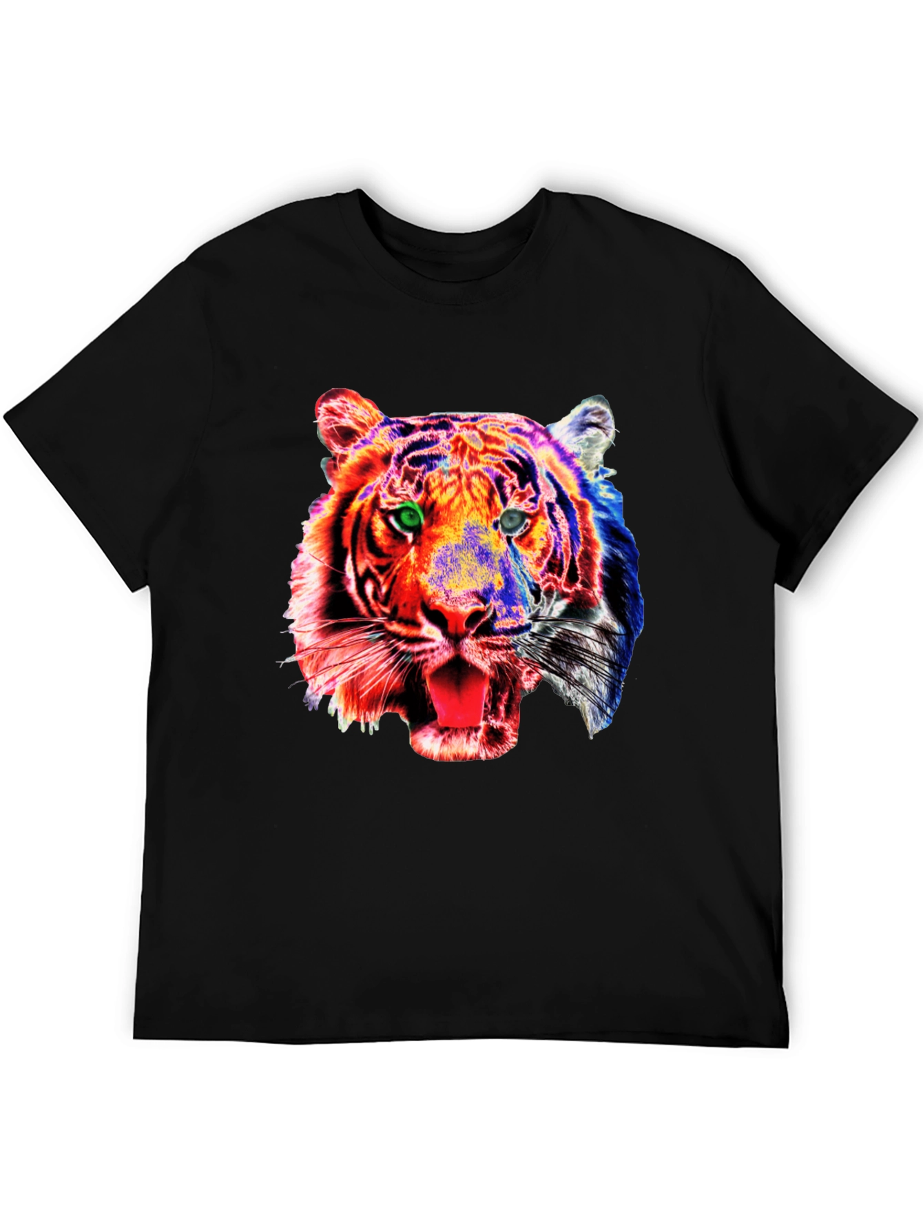 Camiseta Negra con Estampado de Tigre Psicodélico