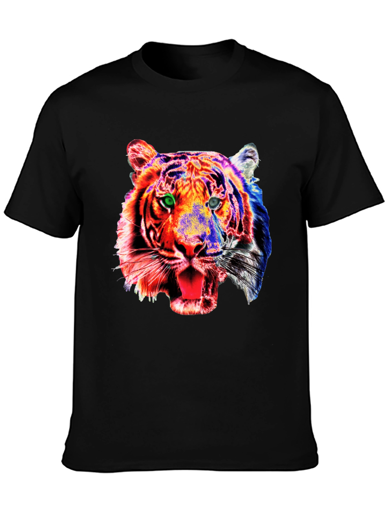 Camiseta Negra con Estampado de Tigre Psicodélico