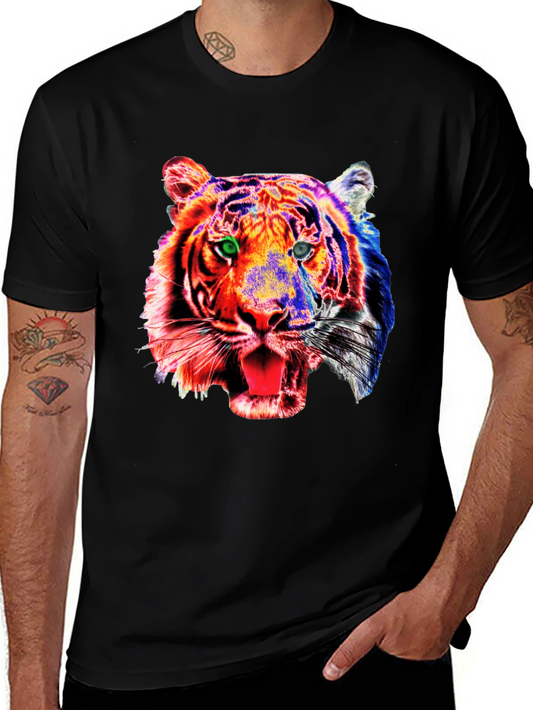 Camiseta Negra con Estampado de Tigre Psicodélico