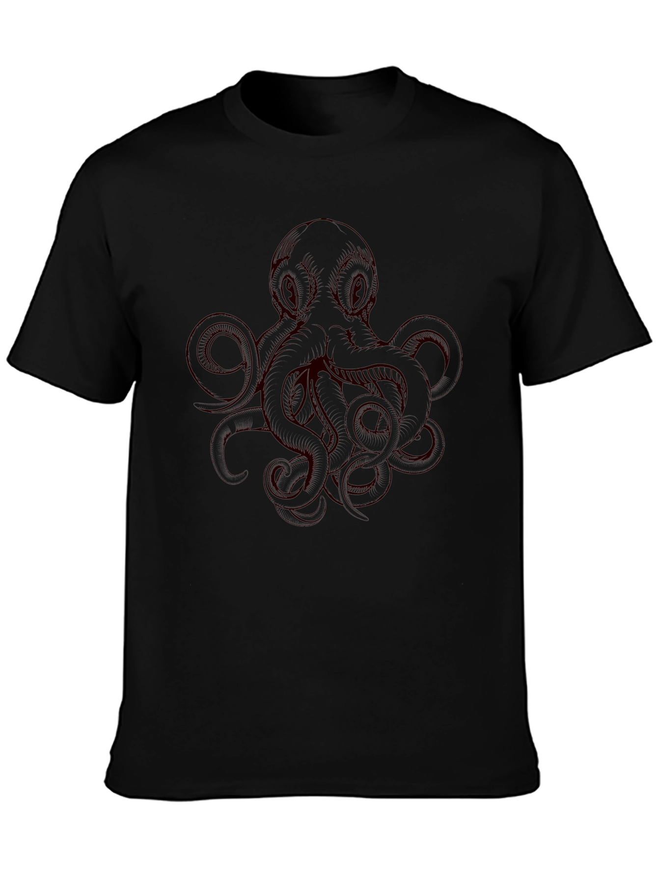 Camiseta Negra con Diseño de Pulpo Rojo