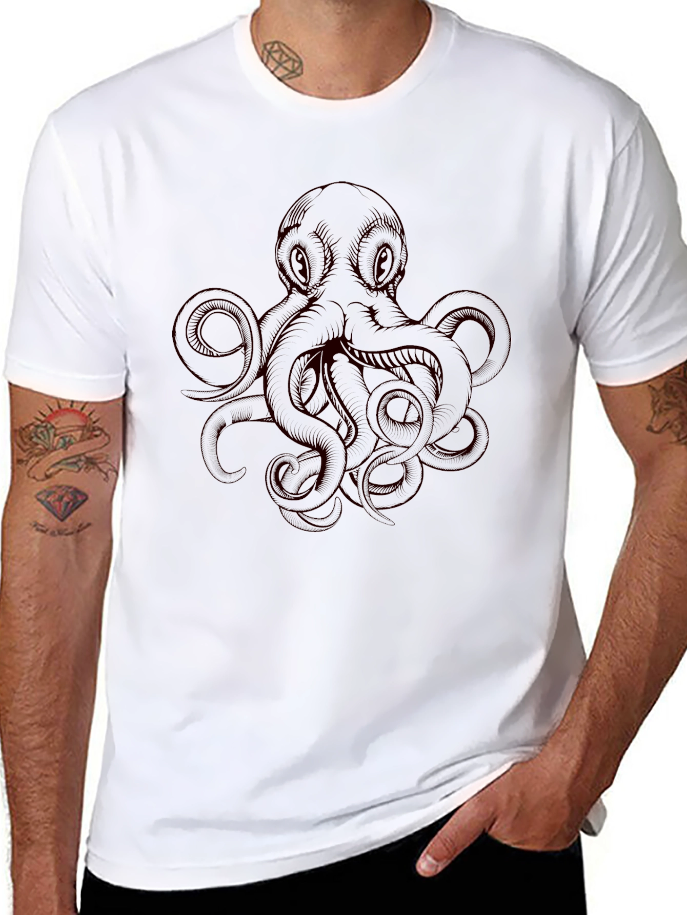 Camiseta Negra con Diseño de Pulpo Rojo