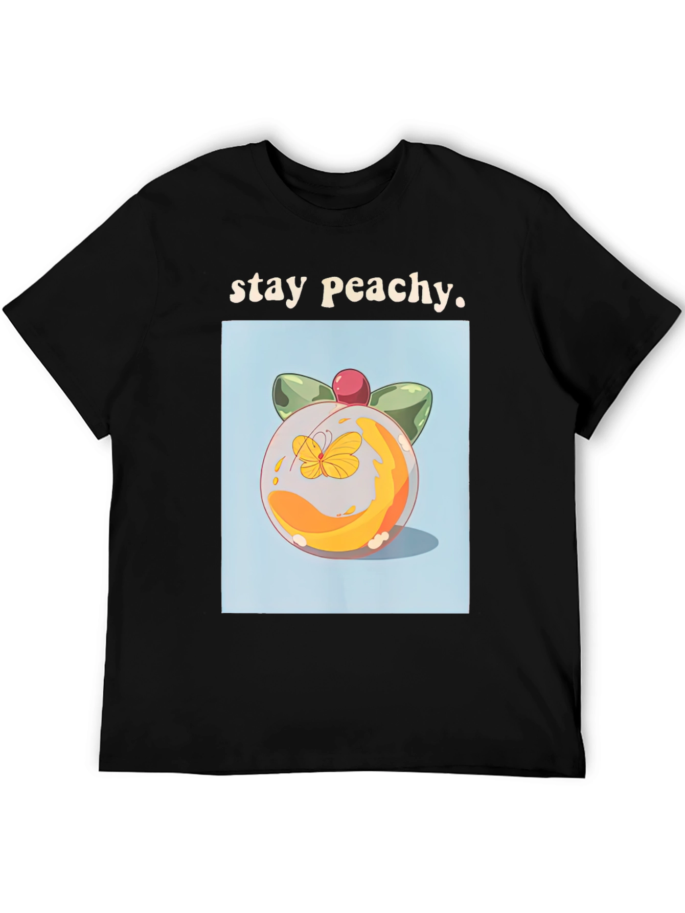 Camiseta Negra Stay Peachy con Diseño de Durazno
