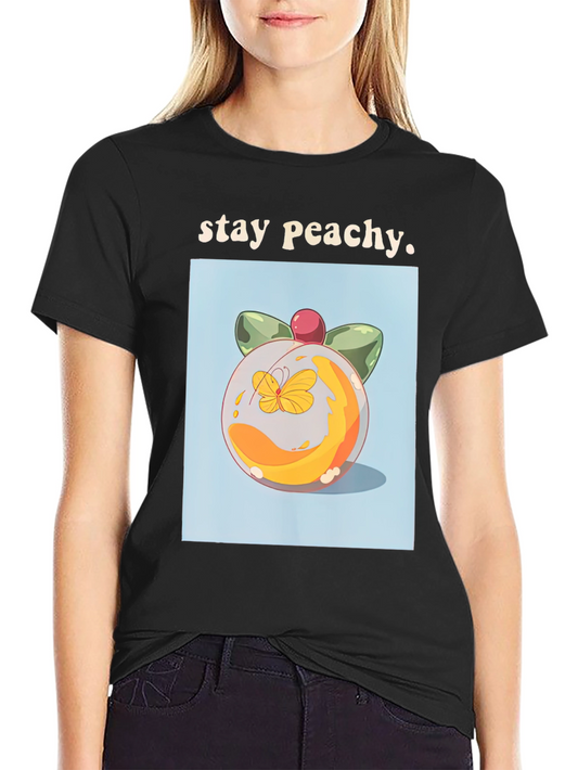 Camiseta Negra Stay Peachy con Diseño de Durazno