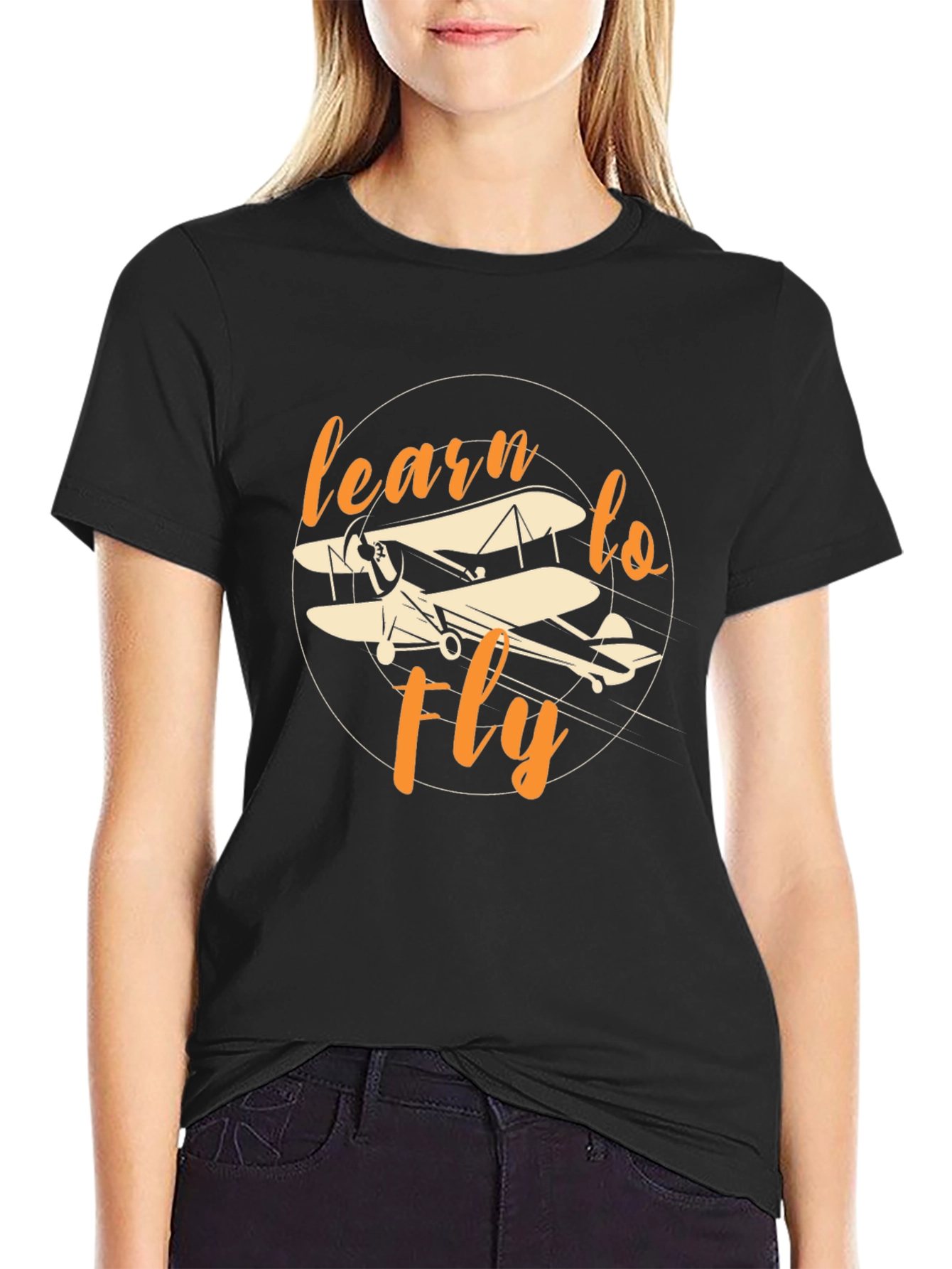 Camiseta Negra Aprende a Volar - Diseño Aviación