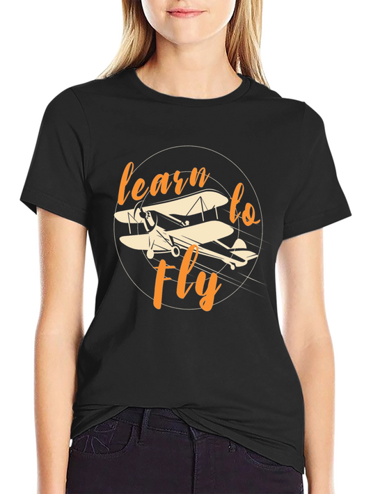 Camiseta Negra Aprende a Volar - Diseño Aviación