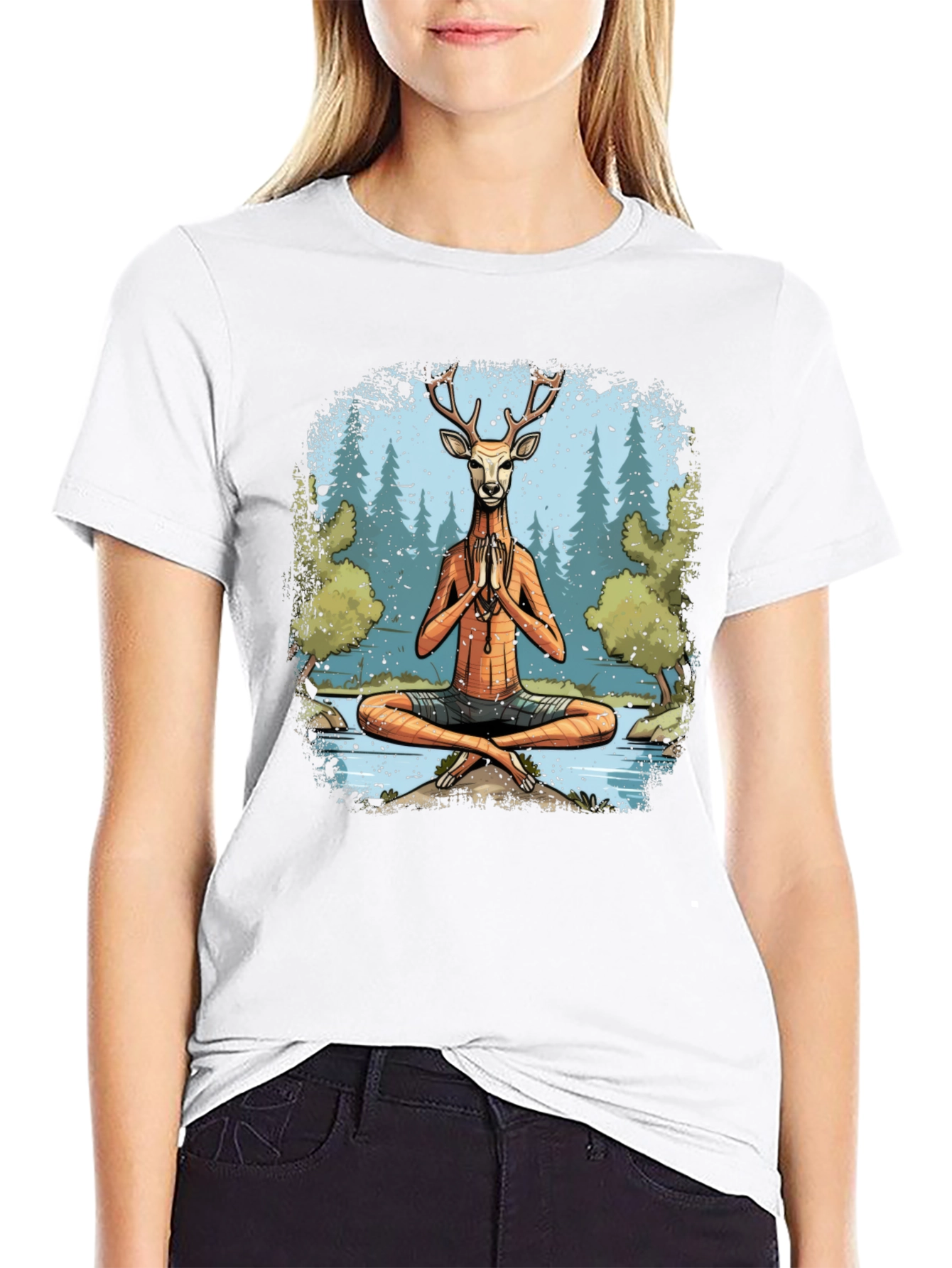 Camiseta Negra Yoga Ciervo Zen