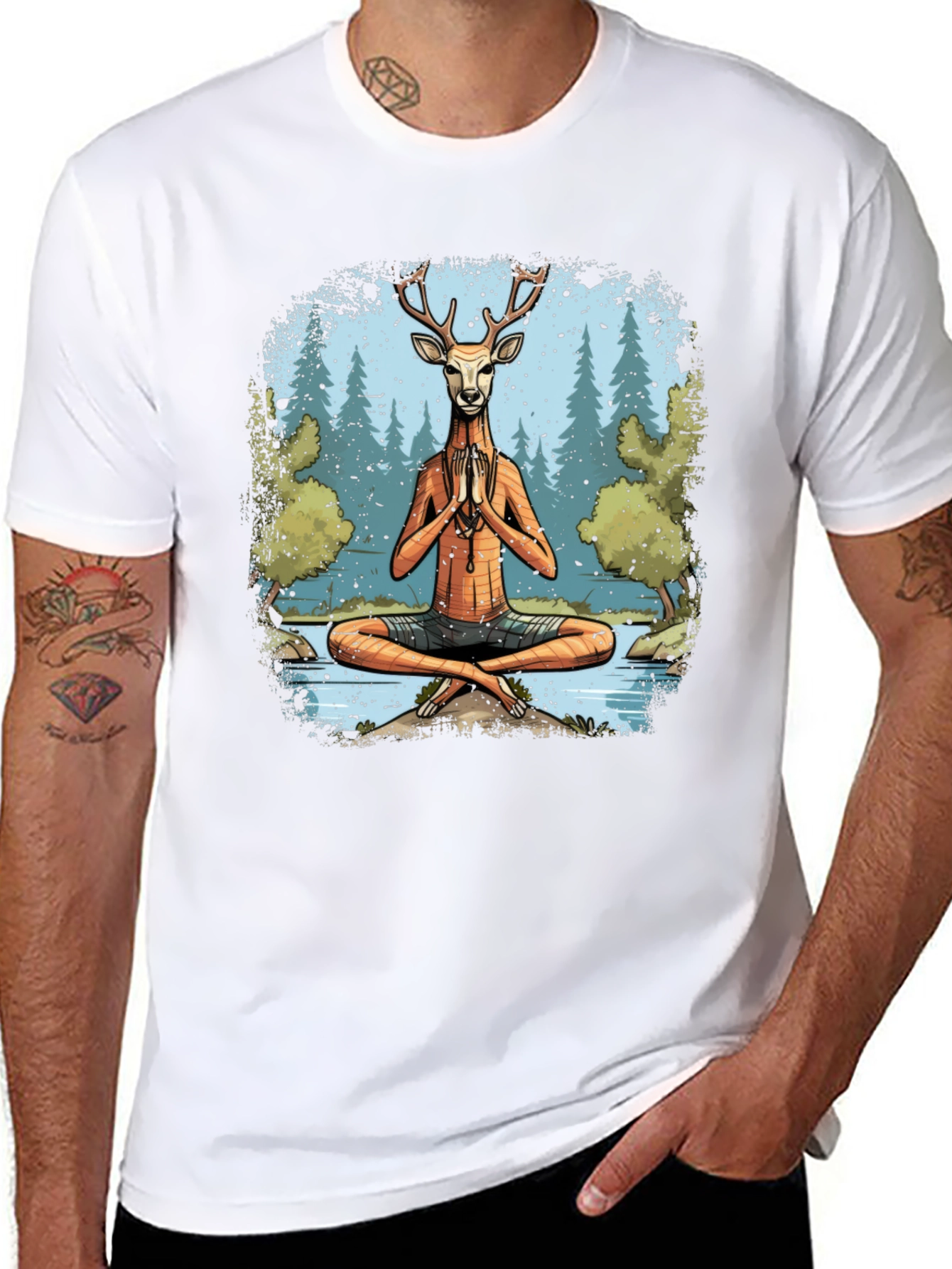 Camiseta Negra Yoga Ciervo Zen