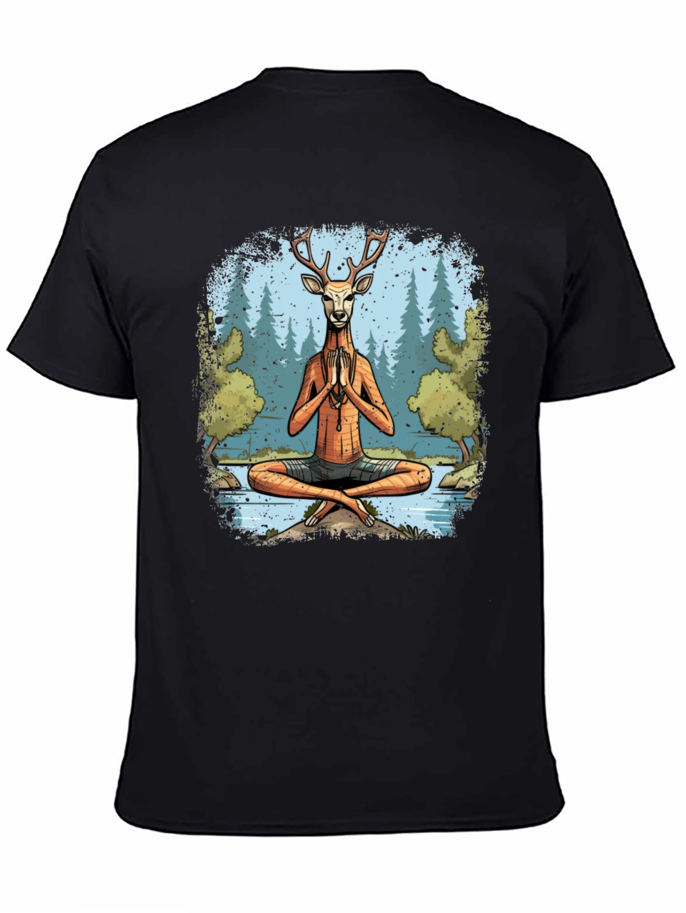 Camiseta Negra Yoga Ciervo Zen