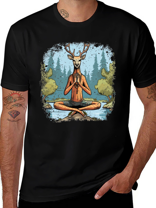 Camiseta Negra Yoga Ciervo Zen