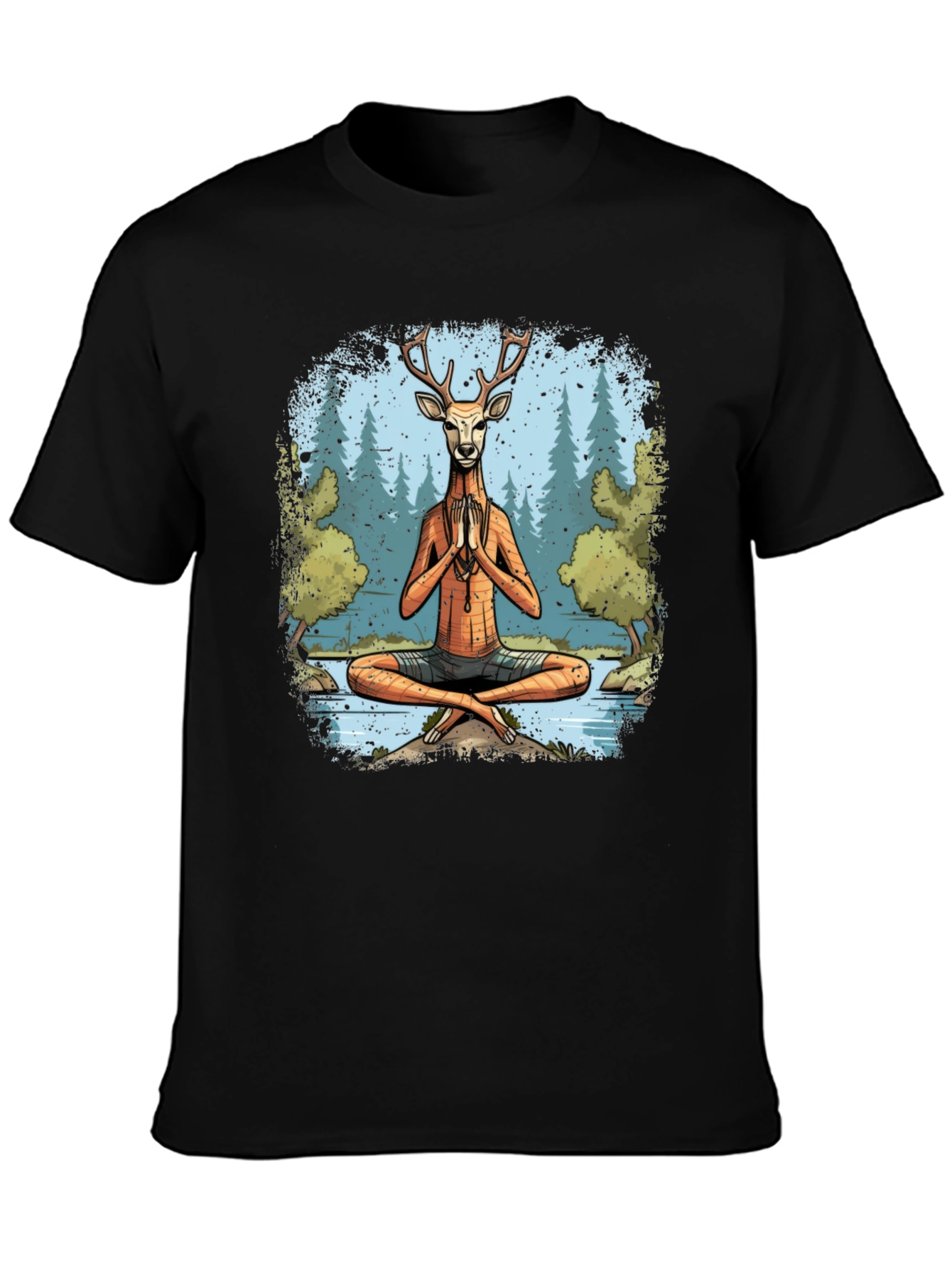 Camiseta Negra Yoga Ciervo Zen