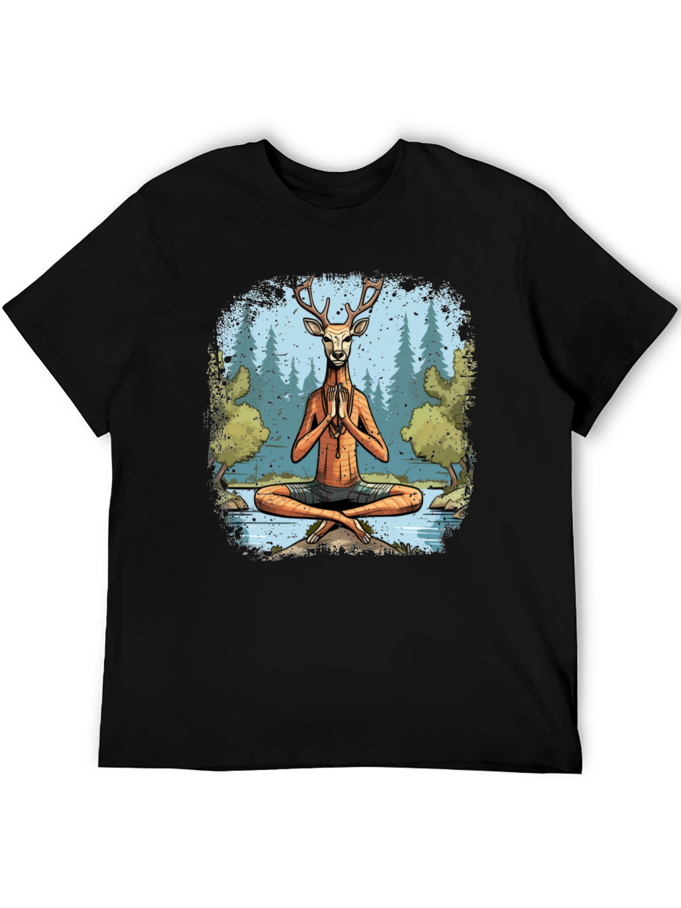 Camiseta Negra Yoga Ciervo Zen
