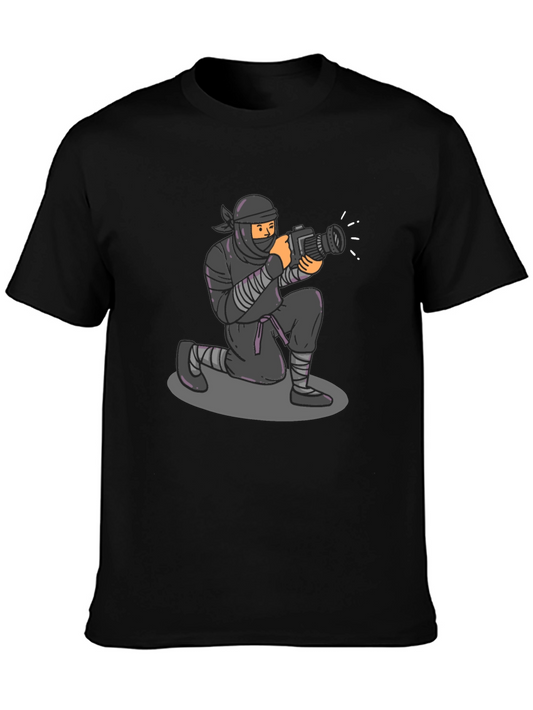 Camiseta Negra Ninja Fotógrafo Divertida Casual