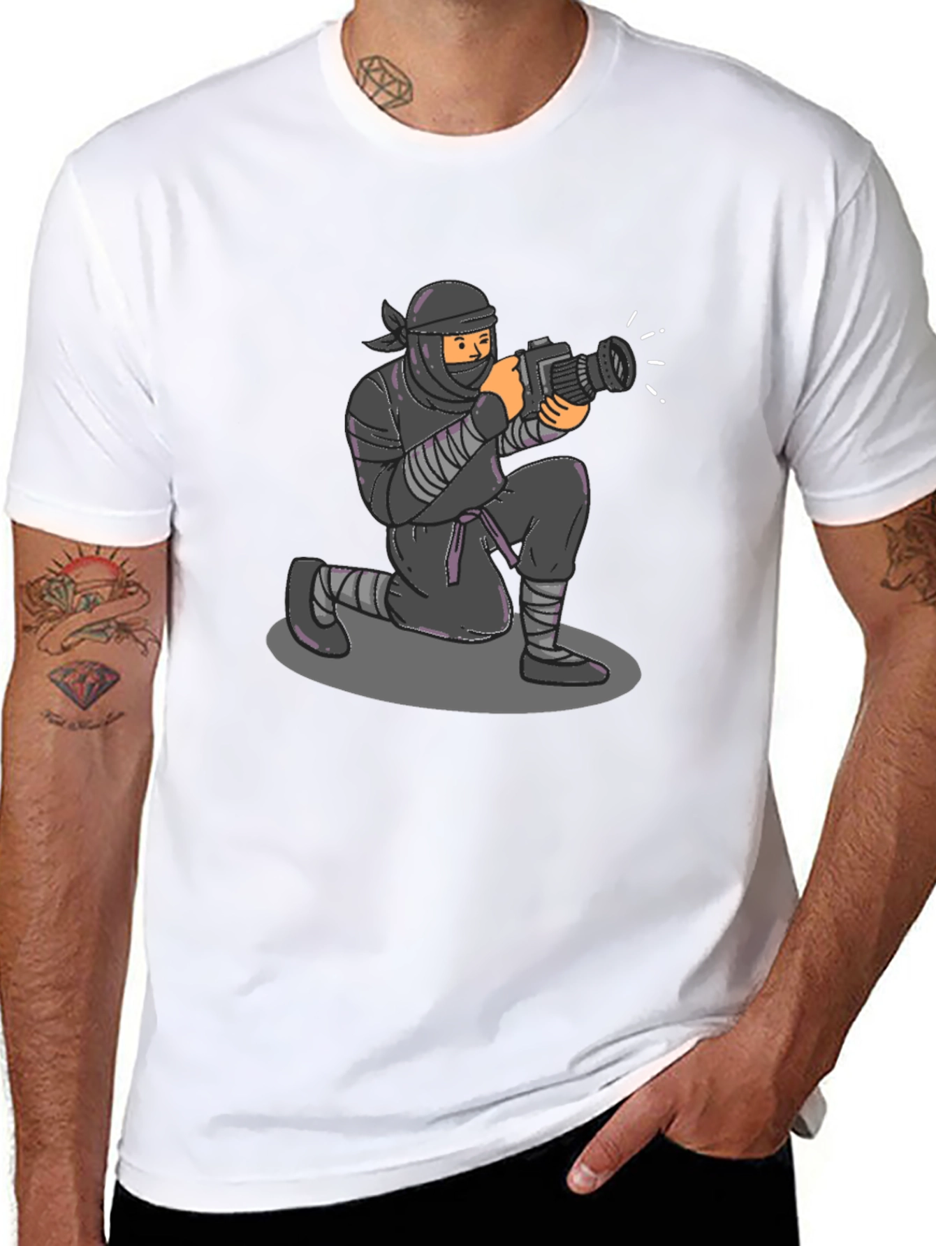 Camiseta Negra Ninja Fotógrafo Divertida Casual