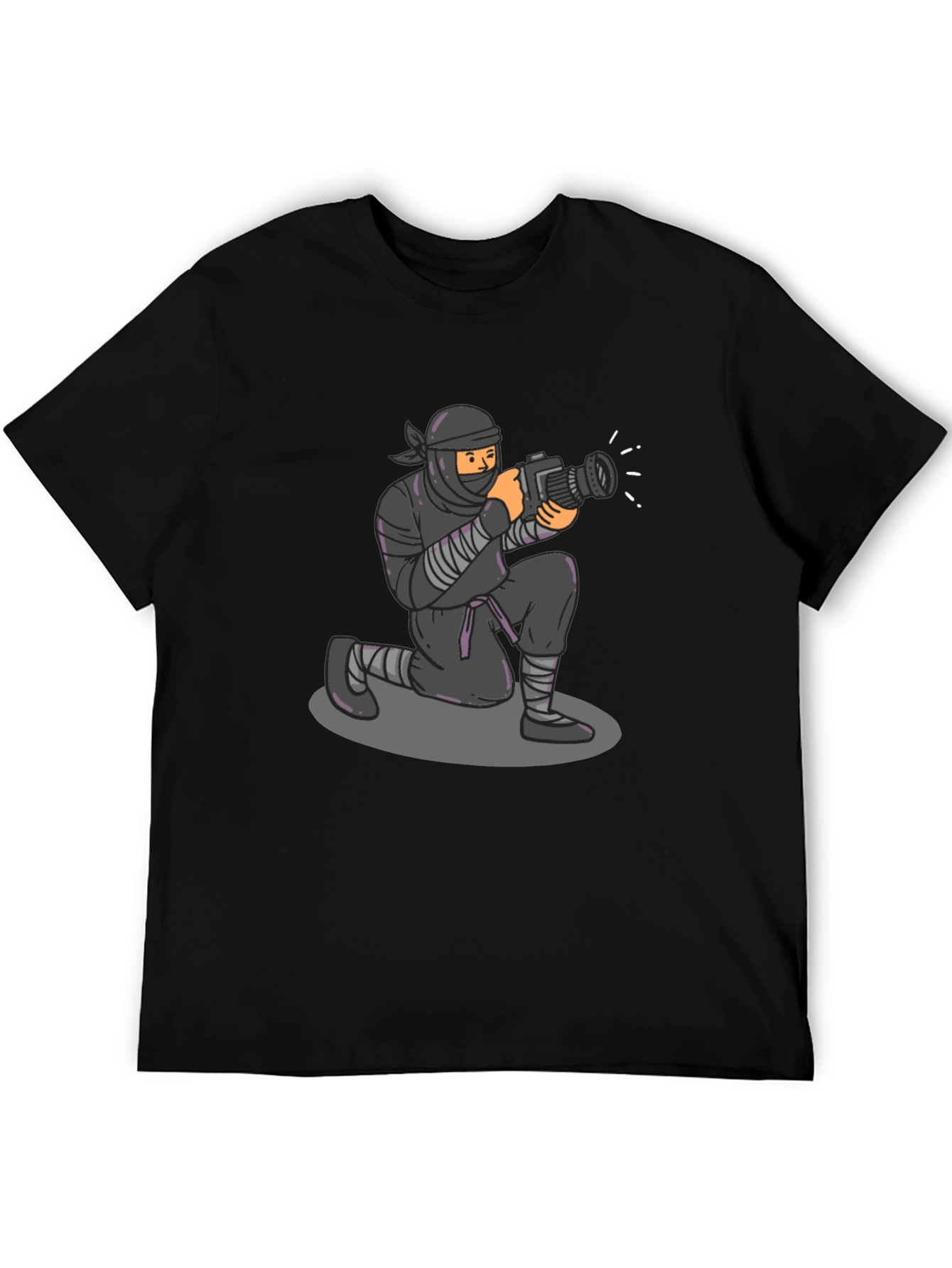 Camiseta Negra Ninja Fotógrafo Divertida Casual