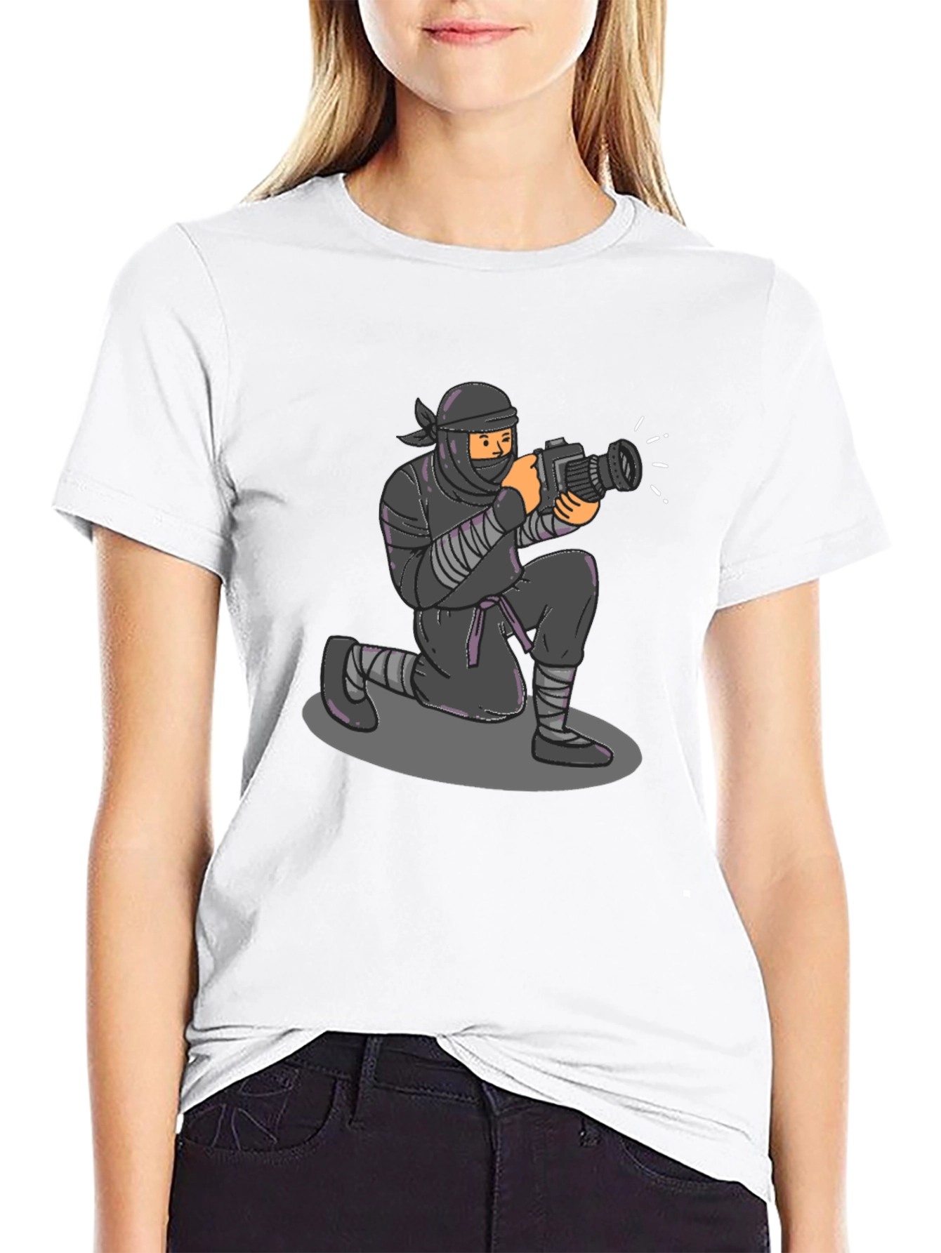 Camiseta Negra Ninja Fotógrafo Divertida Casual