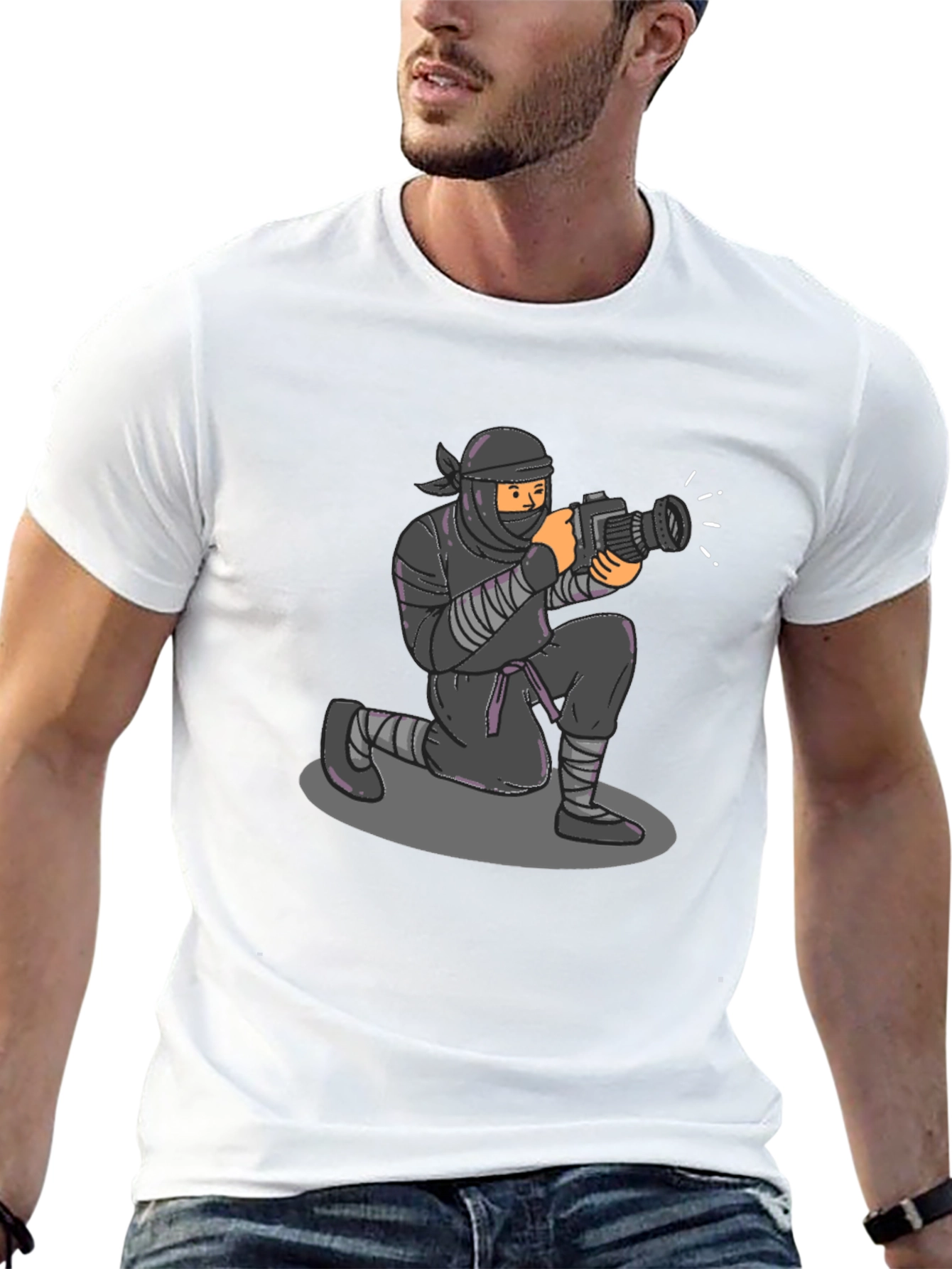 Camiseta Negra Ninja Fotógrafo Divertida Casual