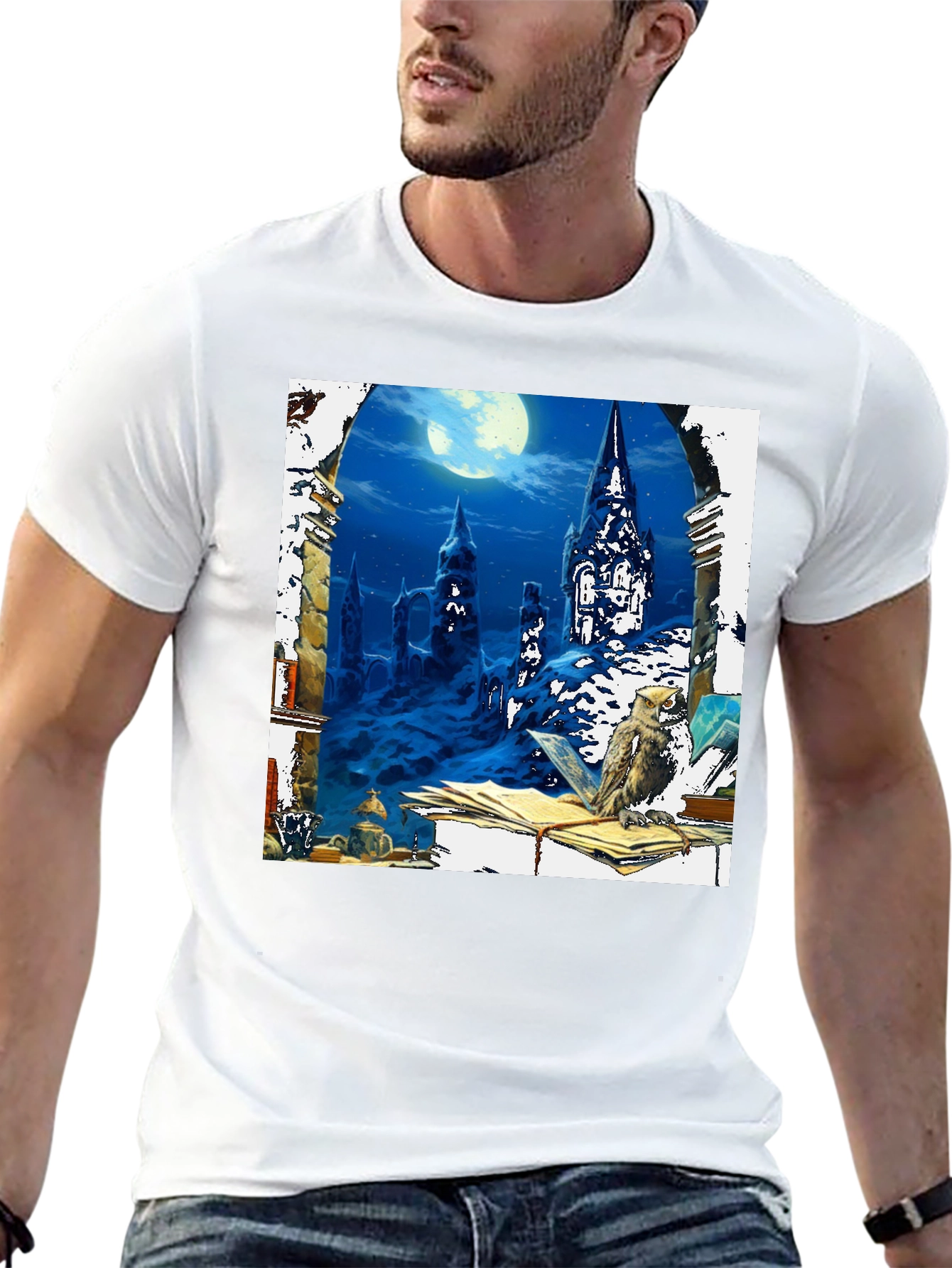 Camiseta Negra Estampada: Noche Mágica