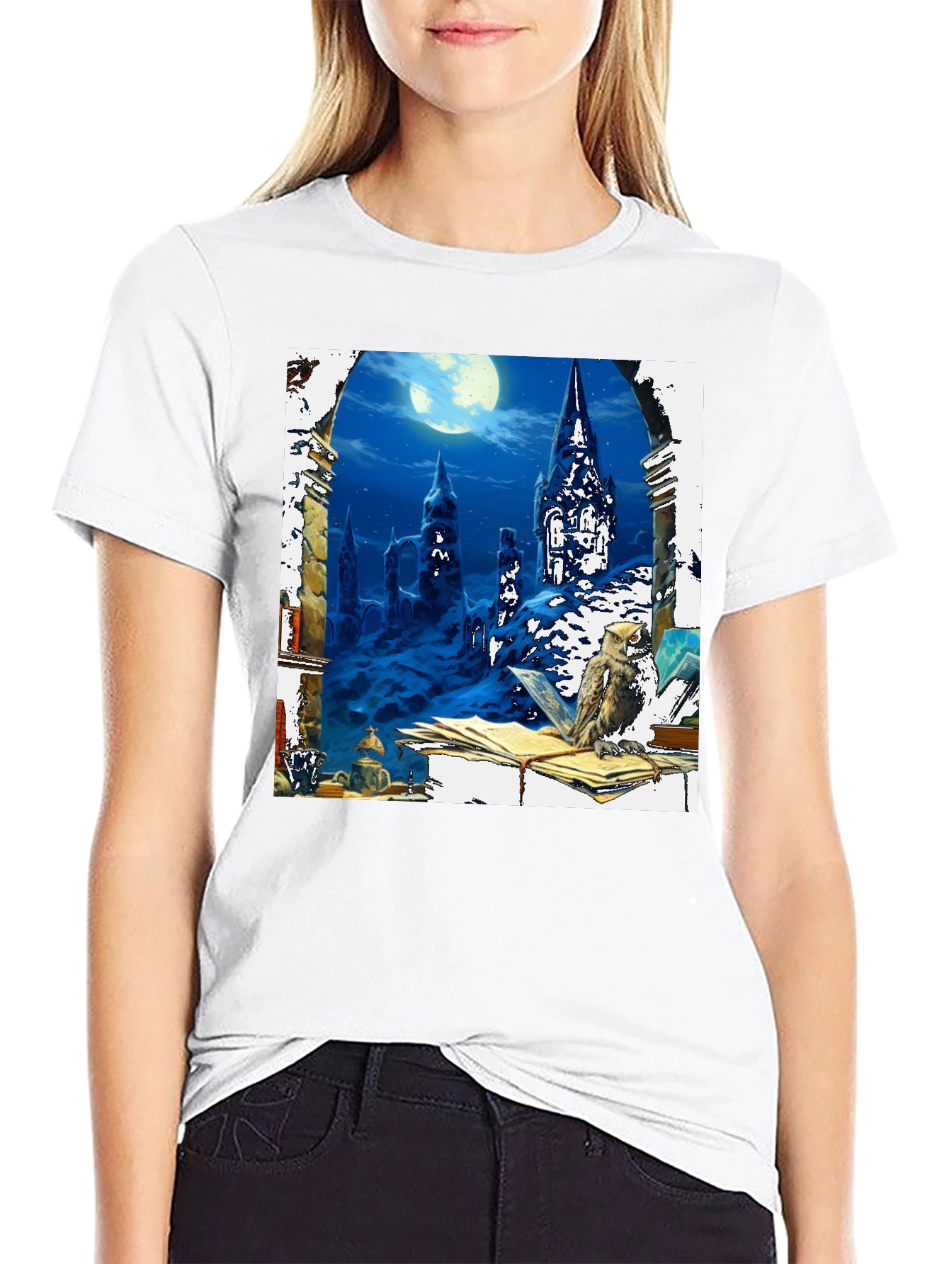 Camiseta Negra Estampada: Noche Mágica