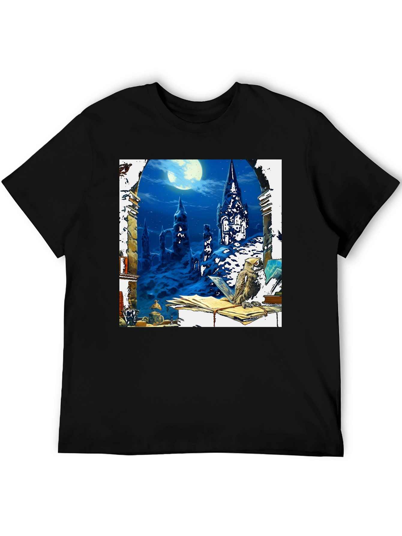 Camiseta Negra Estampada: Noche Mágica