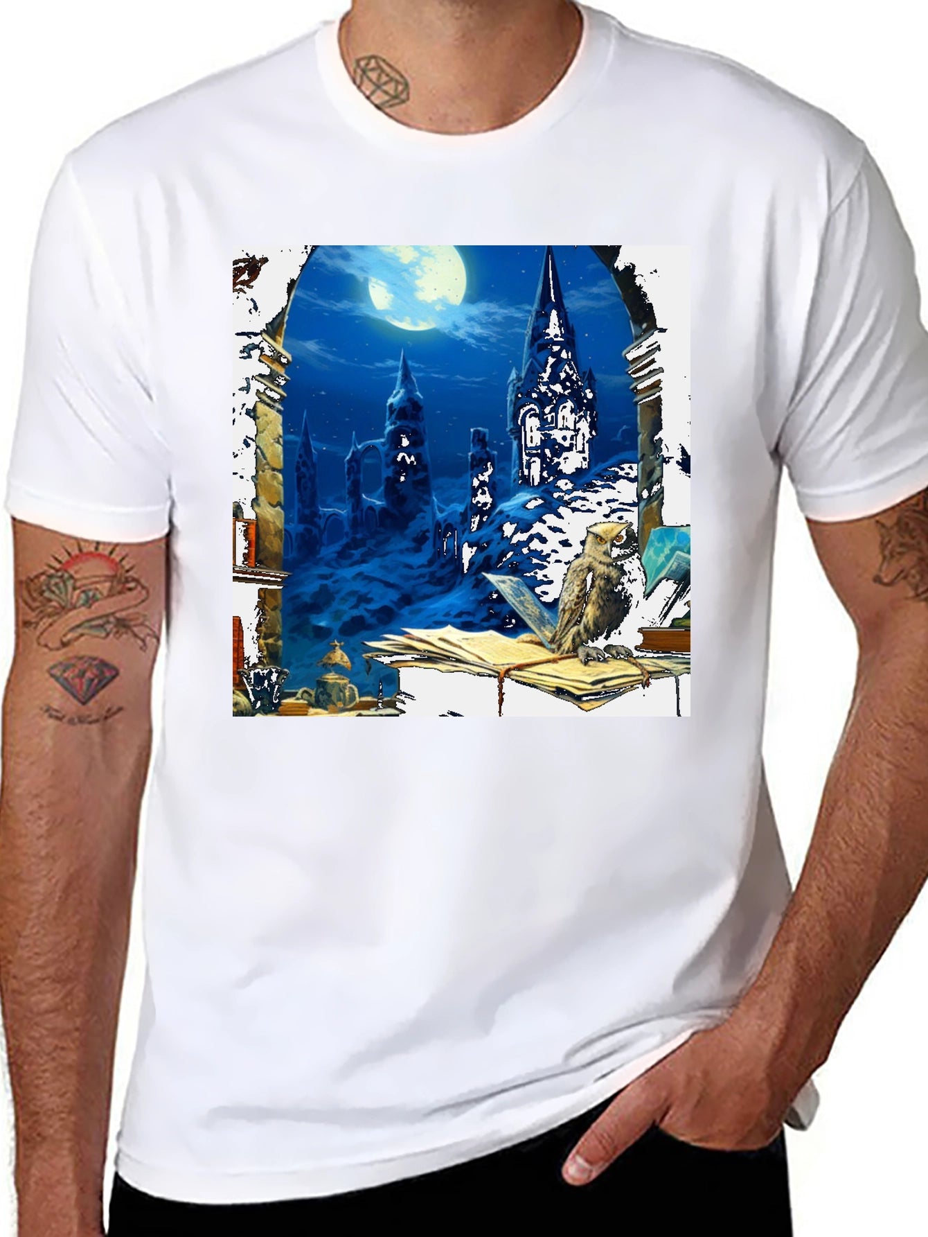 Camiseta Negra Estampada: Noche Mágica