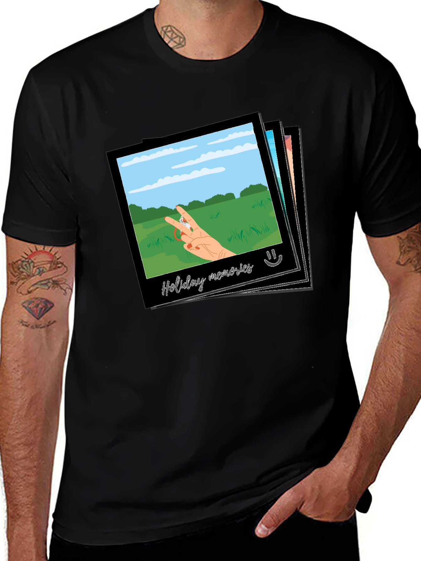 Camiseta Negra con Diseño de Holiday Memories