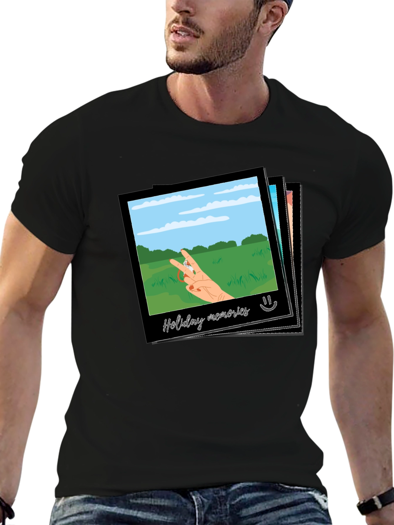 Camiseta Negra con Diseño de Holiday Memories