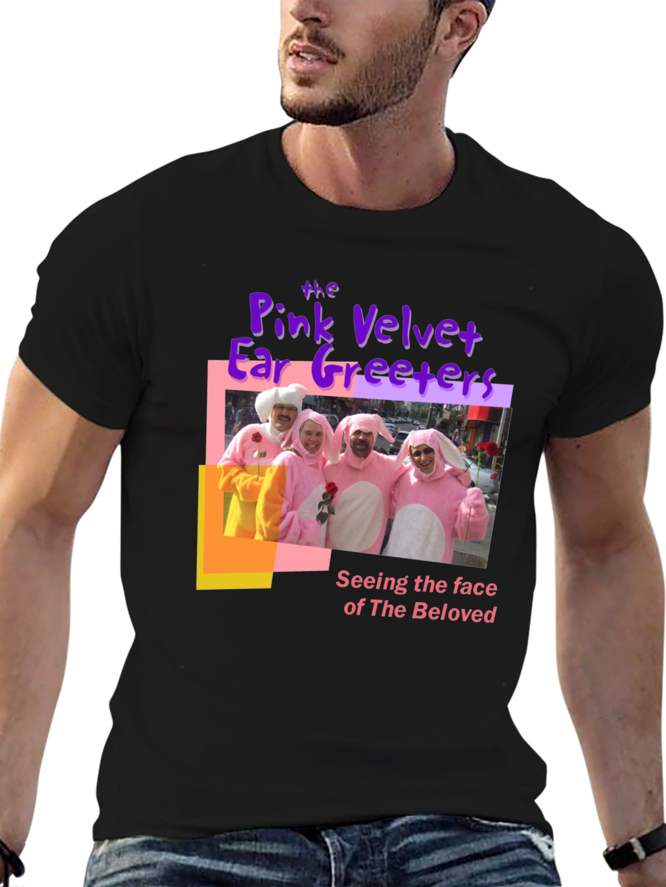 Camiseta Negra con Diseño de Conejos Musicales
