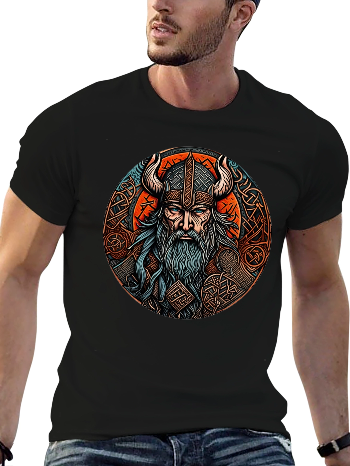 Camiseta Negra Vikingo Odin Diseño Épico