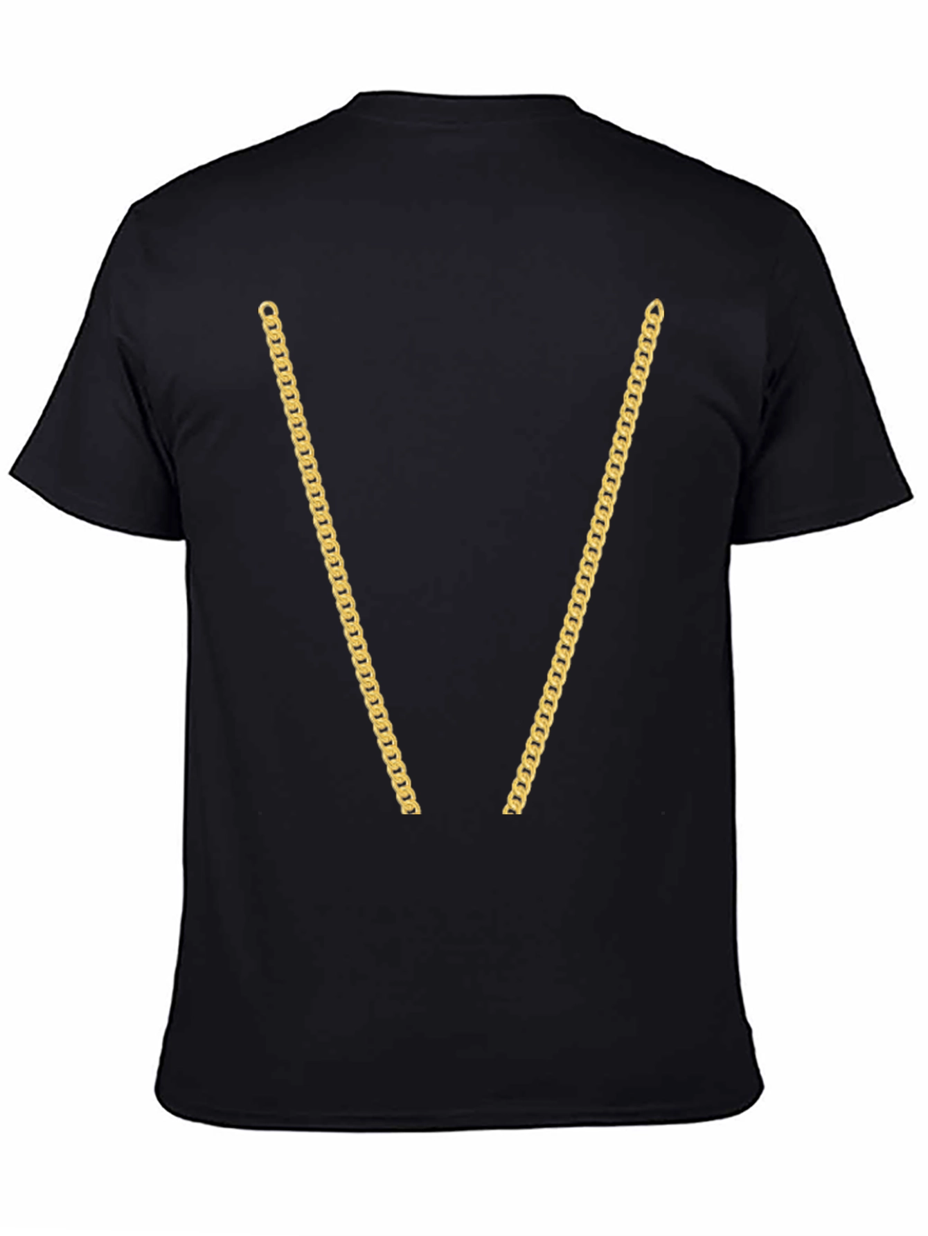 Camiseta Negra con Estampado de Cadenas Doradas