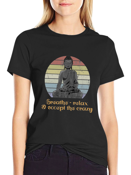 Camiseta Buddha Vintage: Respira Relájate Acepta lo Loco