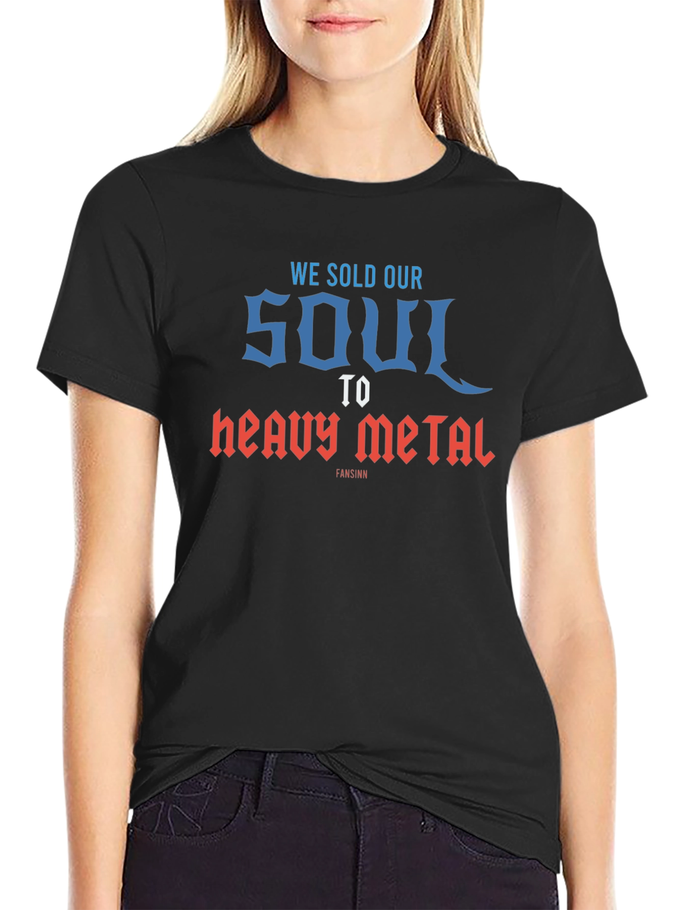 Camiseta Negra con Estampado Rock Soul to Heavy Metal