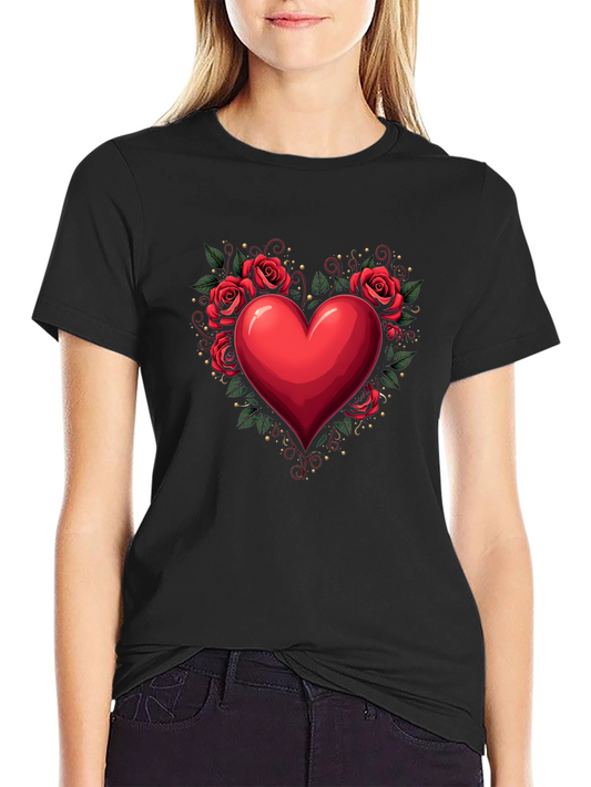 Camiseta Negra Corazón Rosas - San Valentín