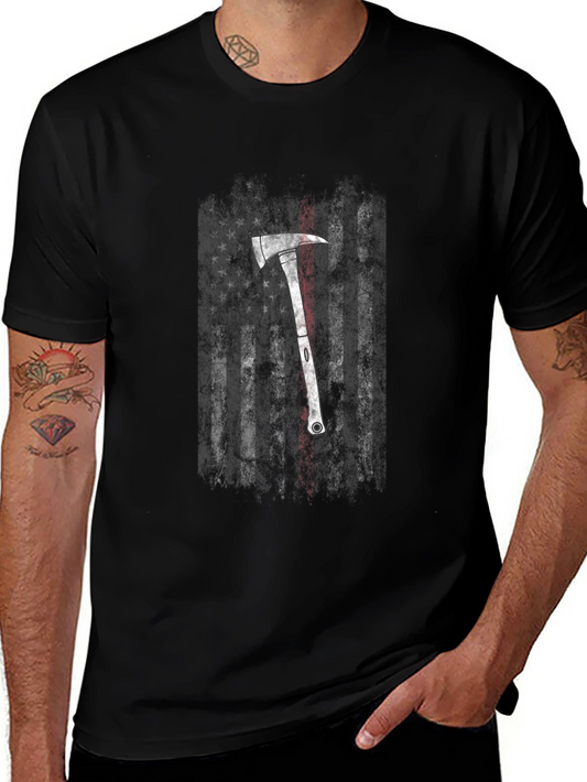 Camiseta Negra con Diseño de Hacha y Bandera