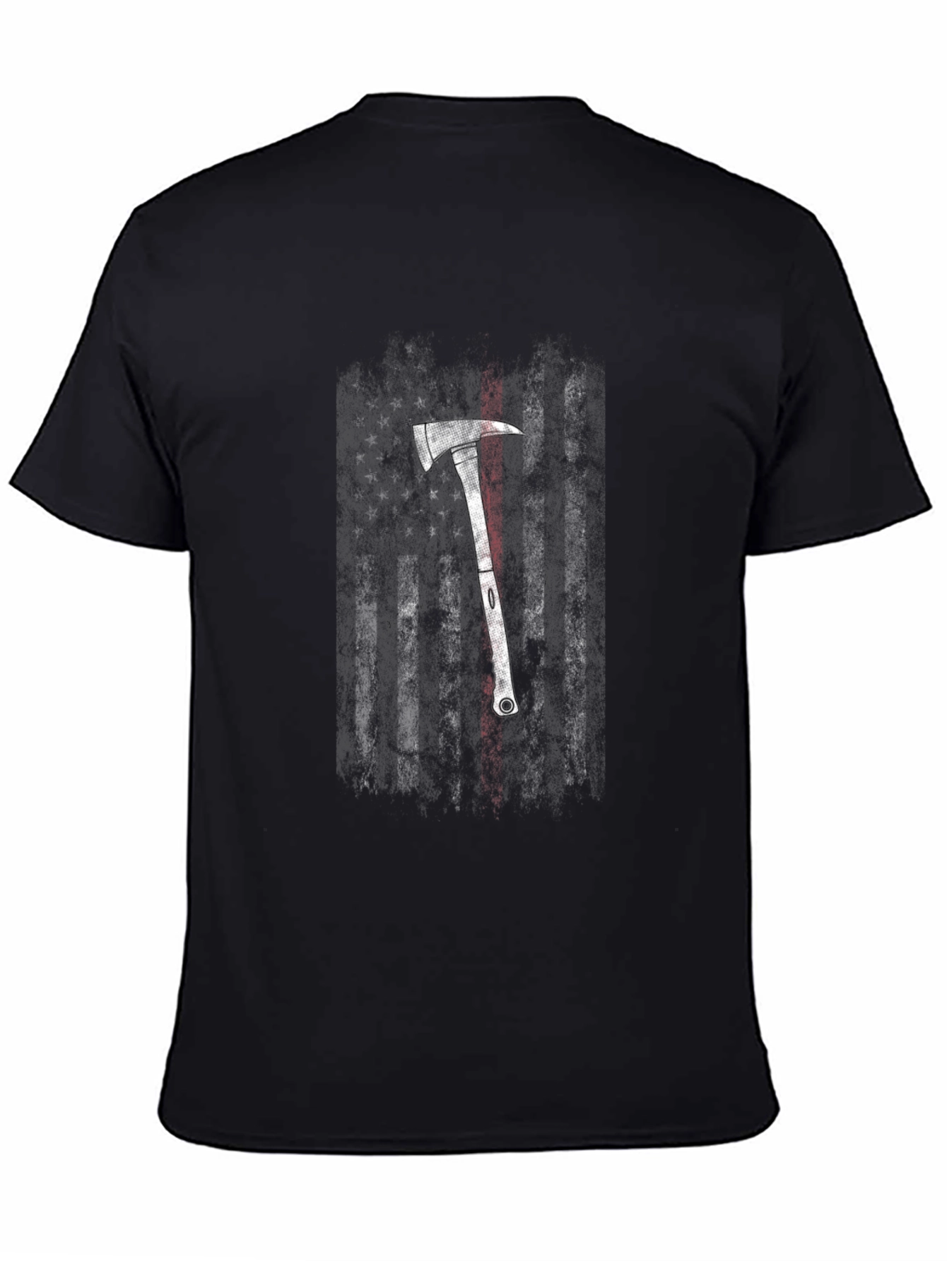 Camiseta Negra con Diseño de Hacha y Bandera