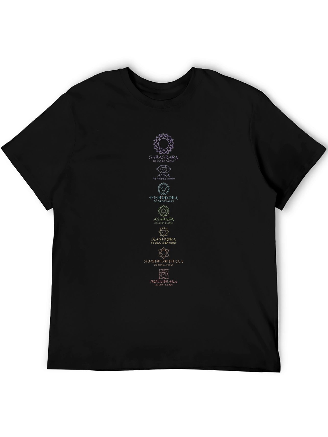 Camiseta Hombre Negra Diseño Chakras Espiritual