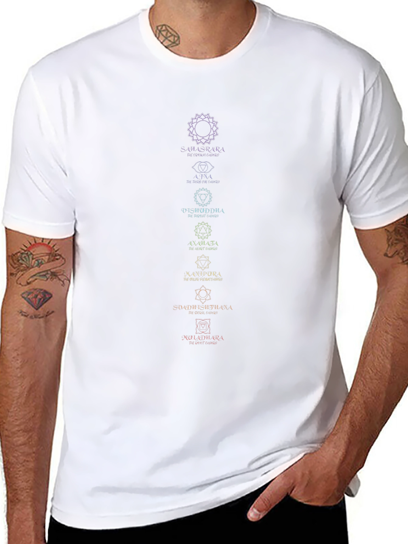 Camiseta Hombre Negra Diseño Chakras Espiritual